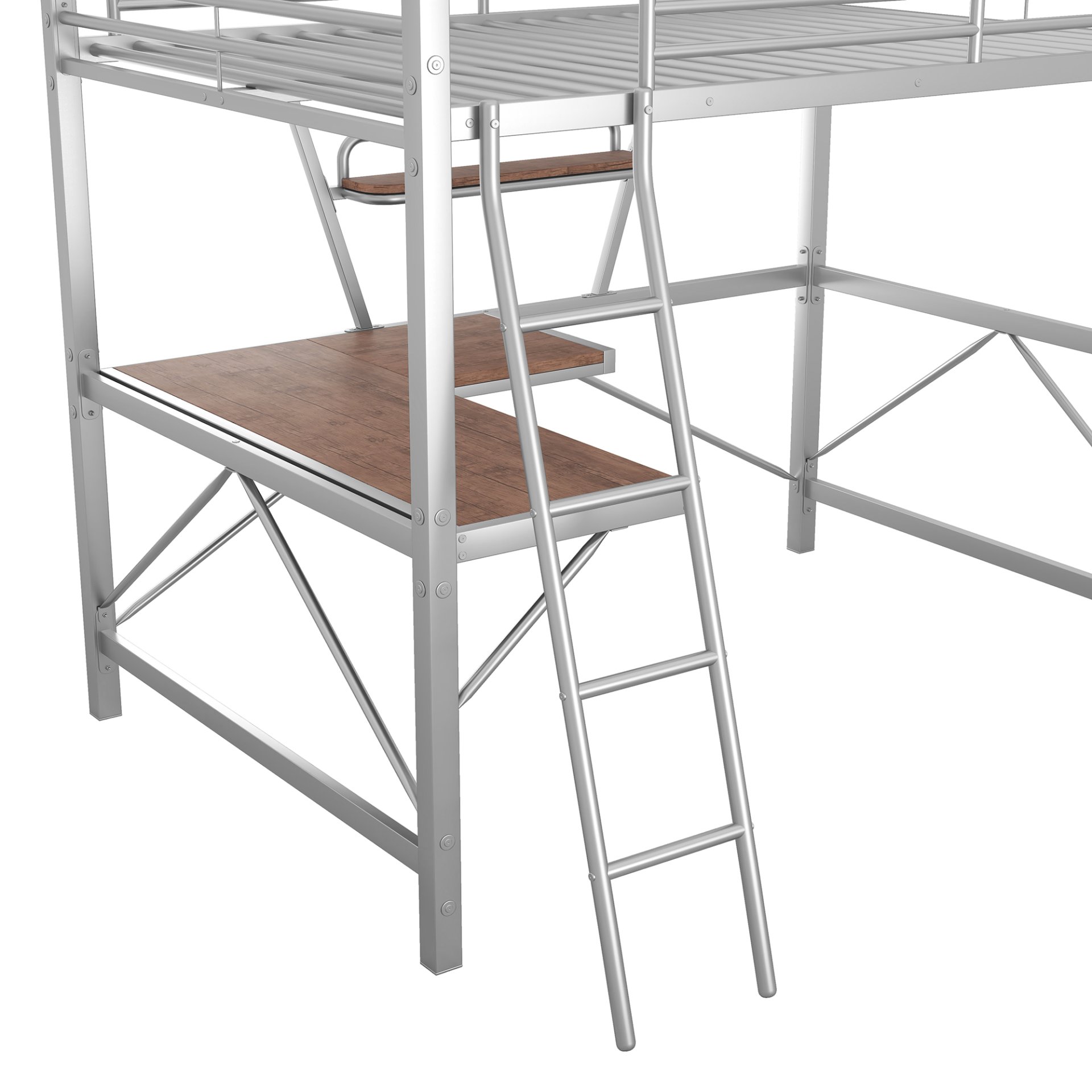 Full Size Loft Bed With Desk And Shelf - Silver - Image 7