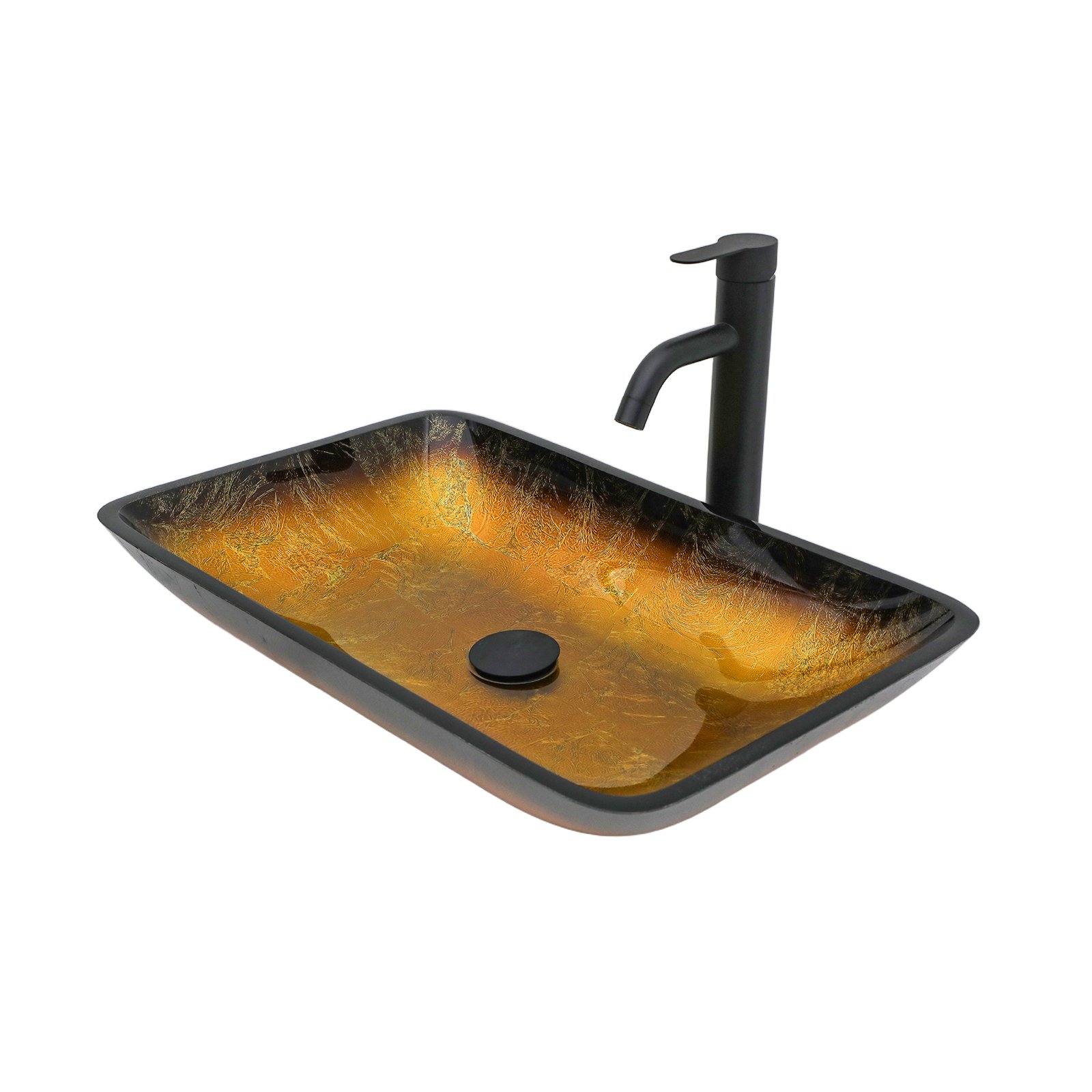 Gradient Vessel Sink Square Above Counter Bathroom Sink With Pop Up Drain - Gold - Image 7