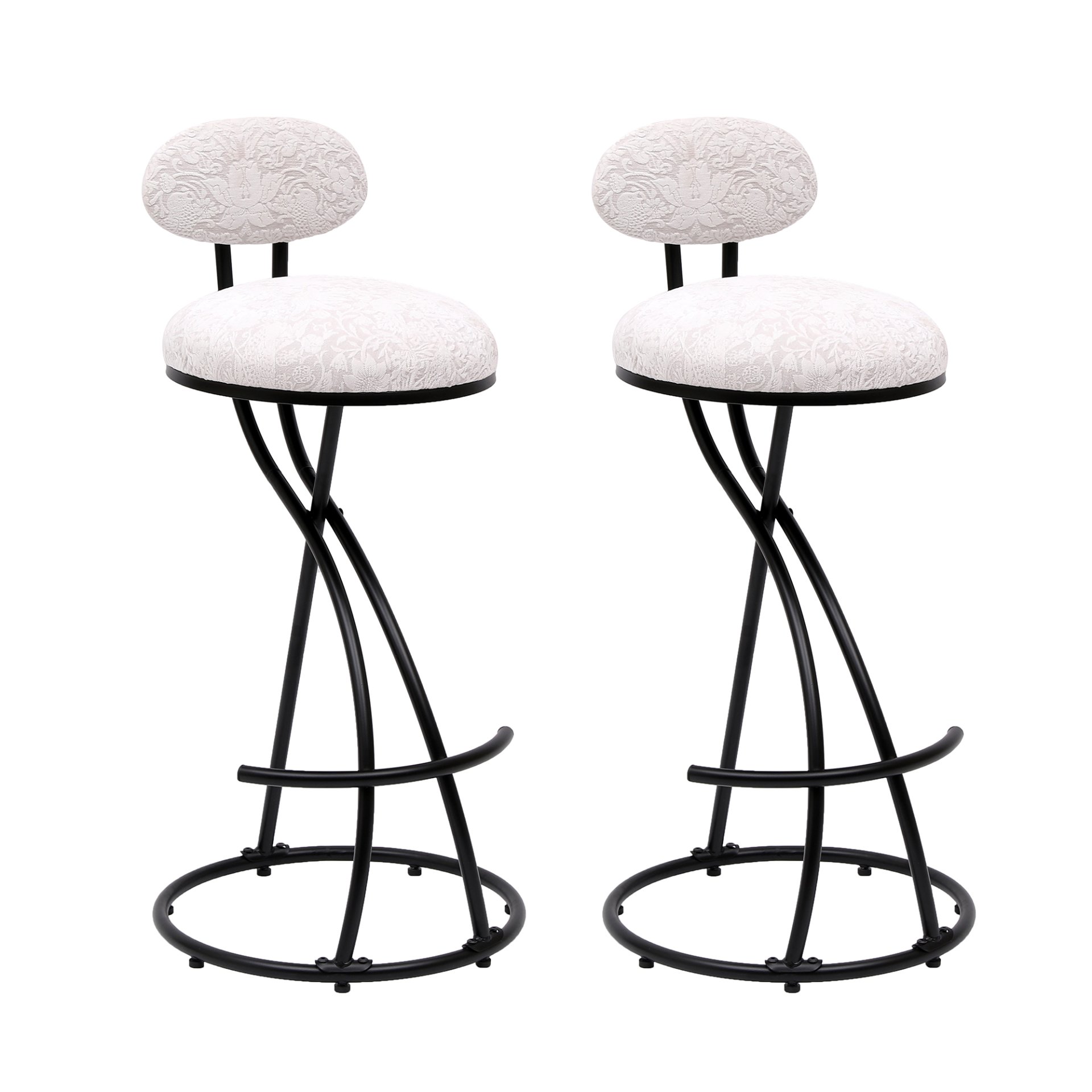 Round Print Bar Stools (Set of 2) Metal Upholstered Chairs For Kitchen Island & Dining Rooms - Black & White Print - Image 19