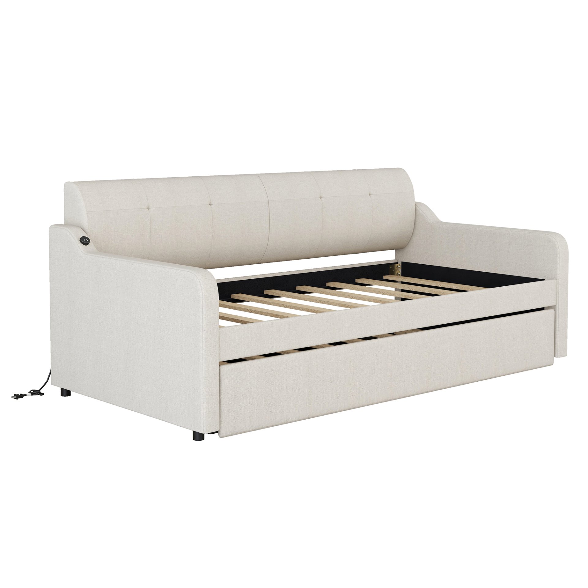 Twin Size Daybed With Trundle And USB Charging - Beige - Image 10