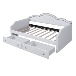 Twin Size Upholstered Daybed With LED Lights And 2 Drawers - Beige