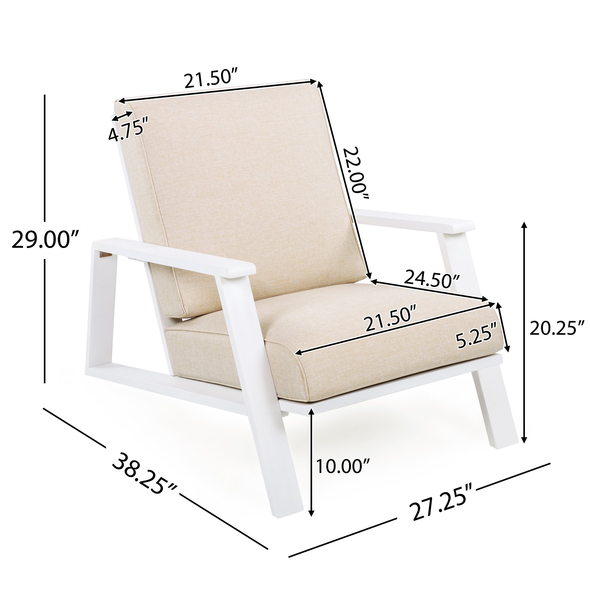 Outdoor Patio Lounge Chair - Beige / White - Image 3