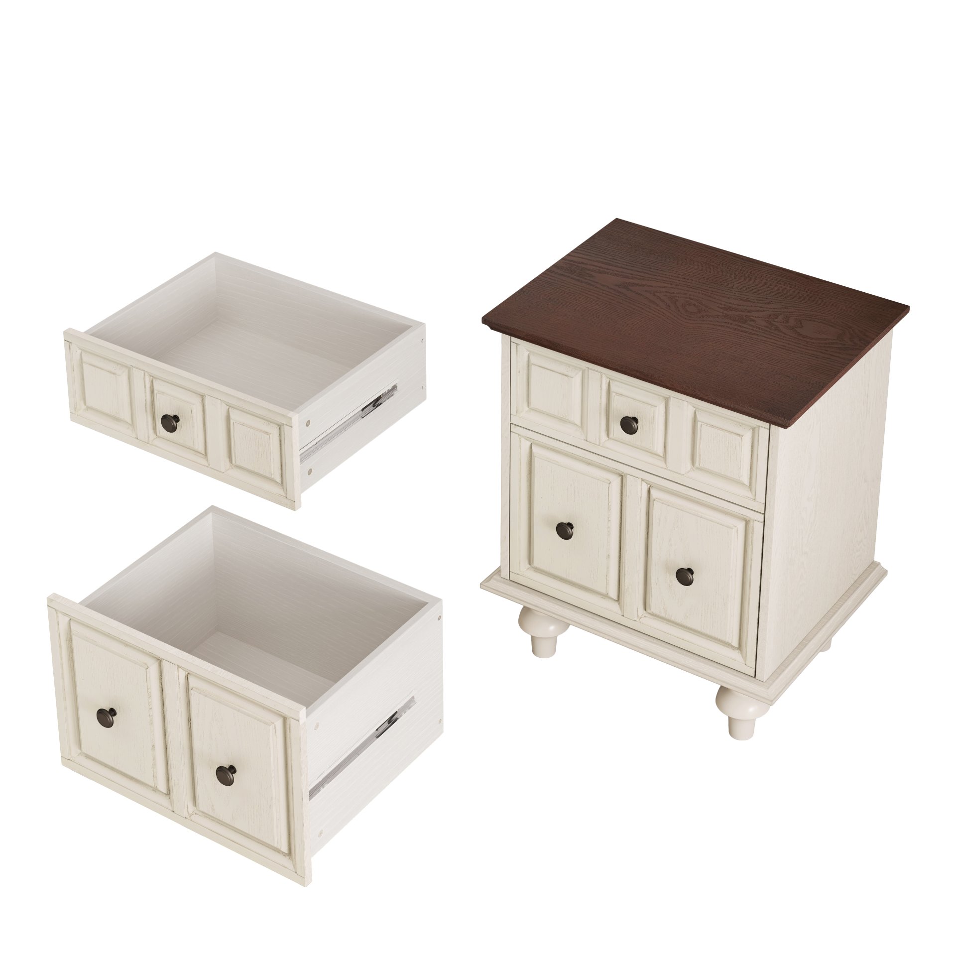Nightstand With 2 Drawers And Roman Column Legs - Antique White - Image 10