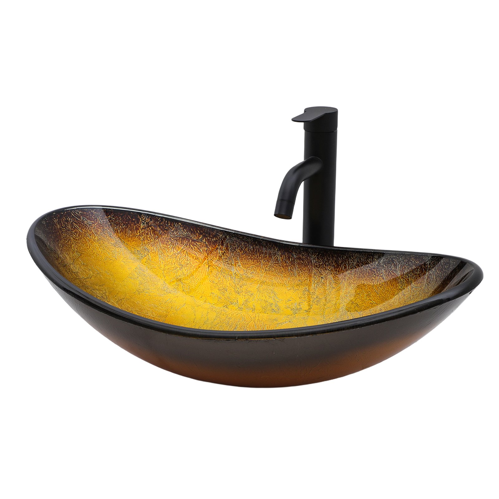 Vessel Sink With Pop Up Drain, Boat Shape Above Counter Bathroom Sink - Gold - Image 9