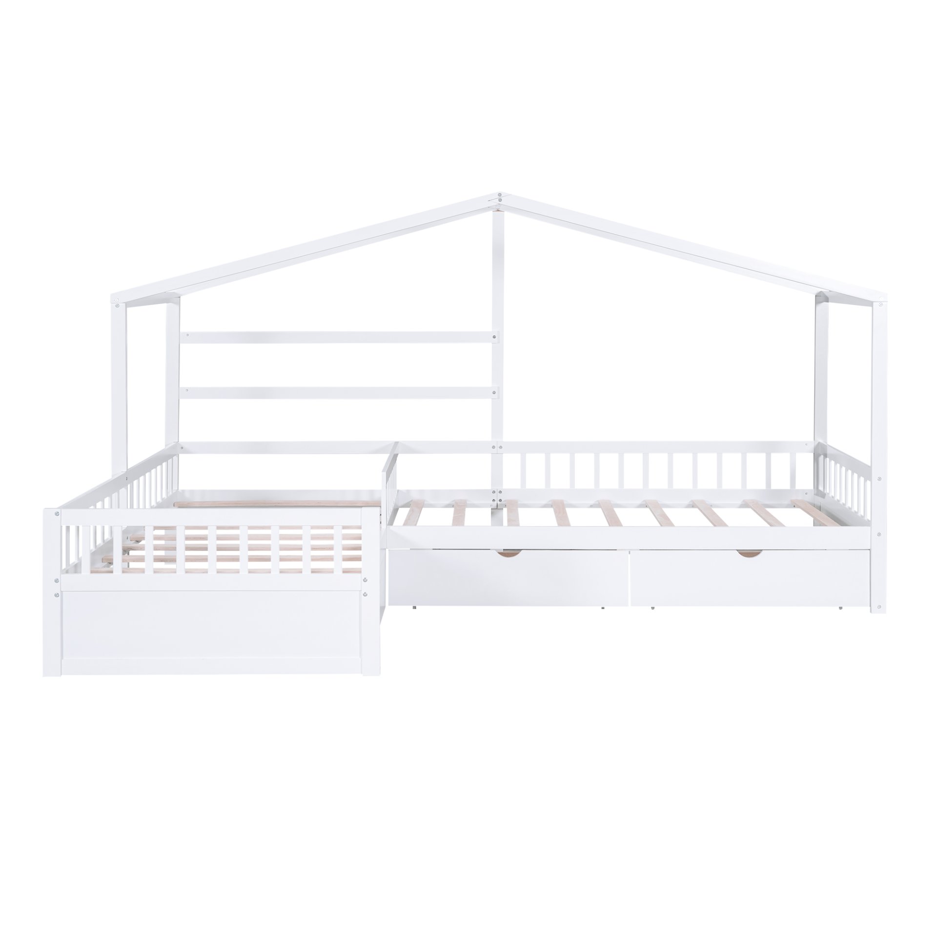 L-Shape Twin Platform Bed With 3 Storage Drawers - White - Image 12