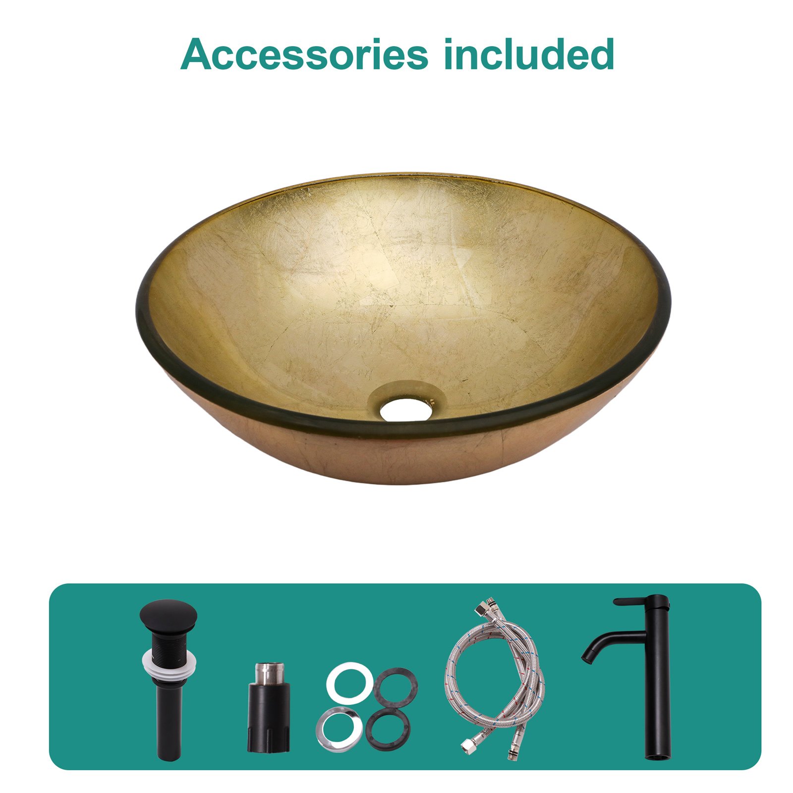 Textured Vessel Sink With Faucet And Pop Up Drain, Round Bowl For Bathroom Vanity - Gold - Image 5