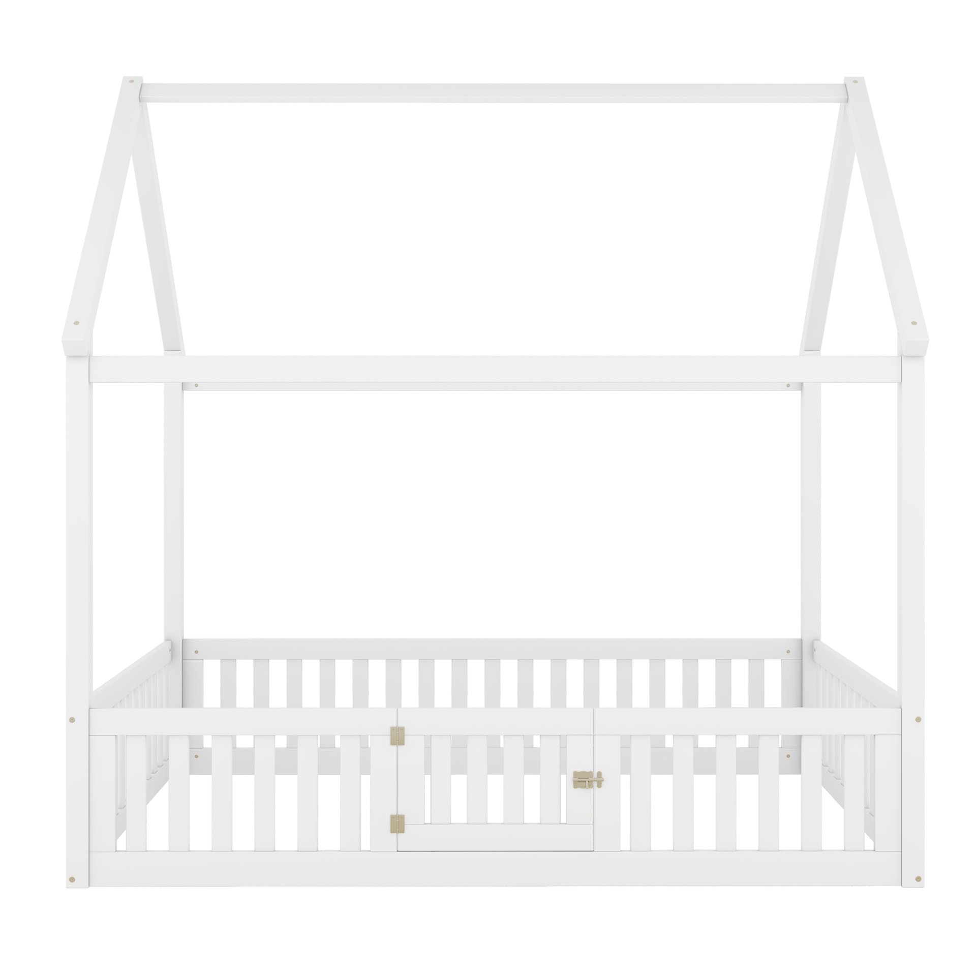 House Shaped Full Size Bed With Fence And Door - White - Image 9