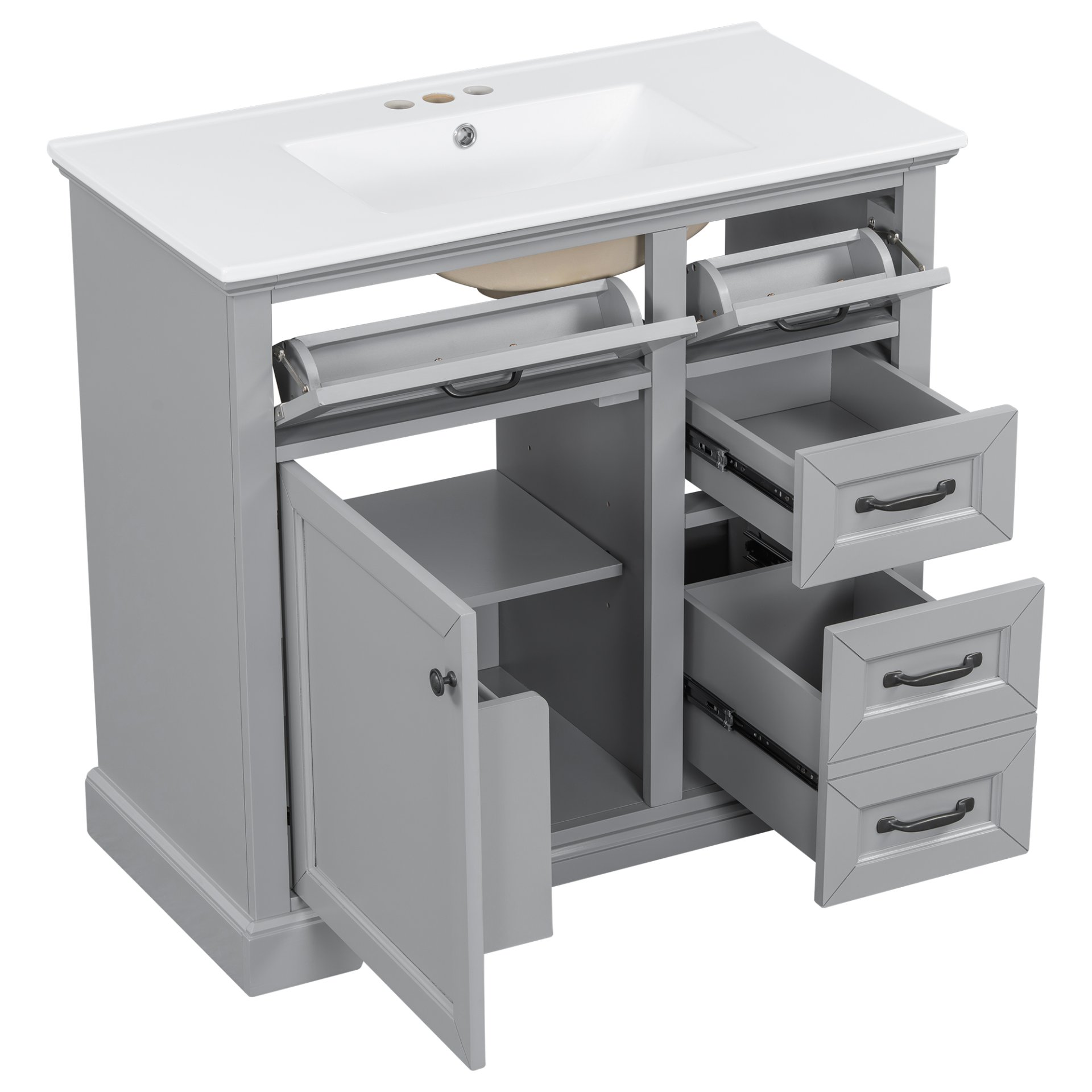 36" Bathroom Vanity With Sink, 2 Tip Out Drawers, Soft Close Hinges - Light Gray - Image 21