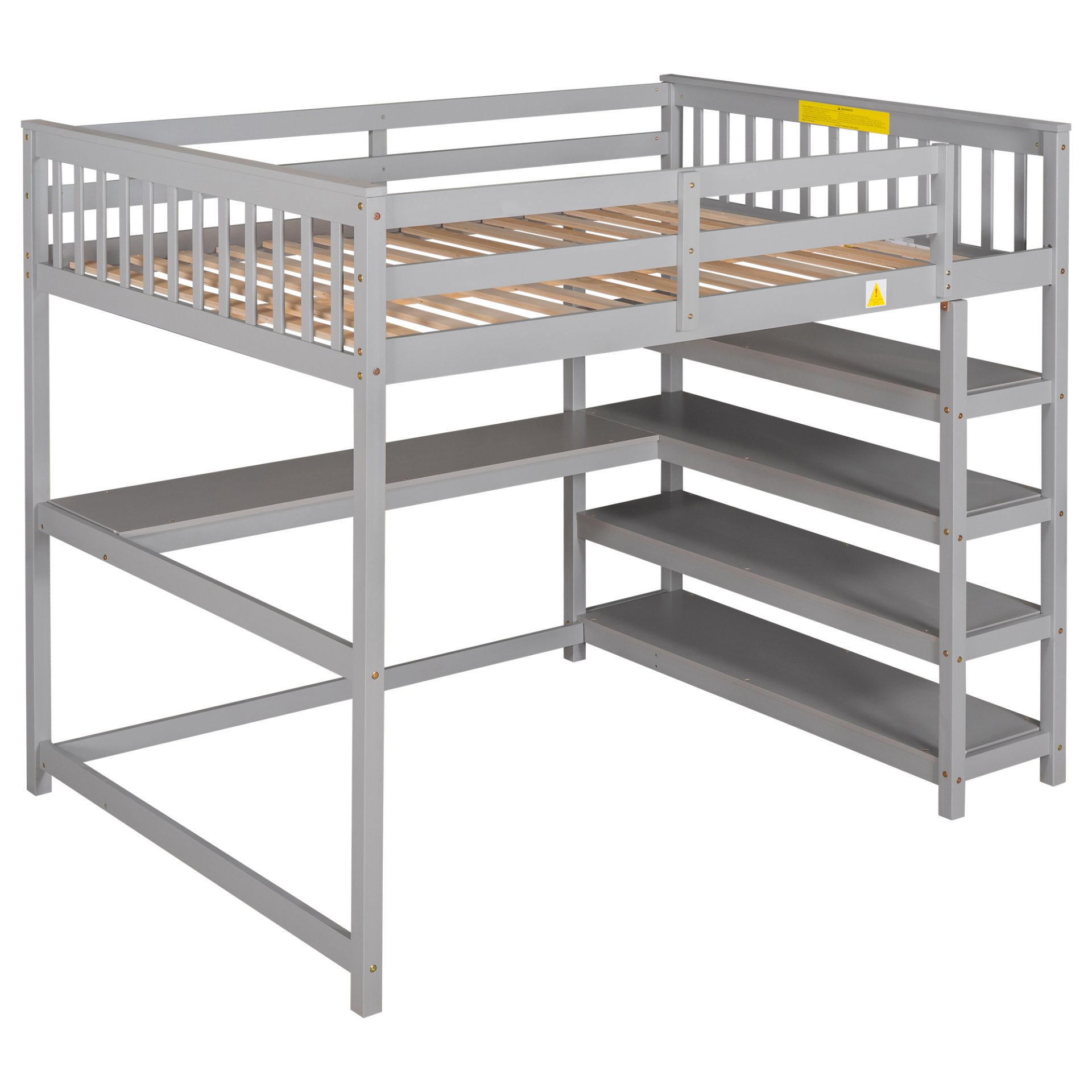 Full Size Loft Bed With Storage Shelves And Under Bed Desk - Gray - Image 11