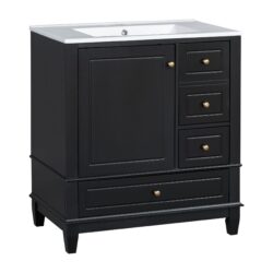 30" Bathroom Vanity With Sink, 1 Door With Shelf And 3 Drawers, Soft Close Door - Black