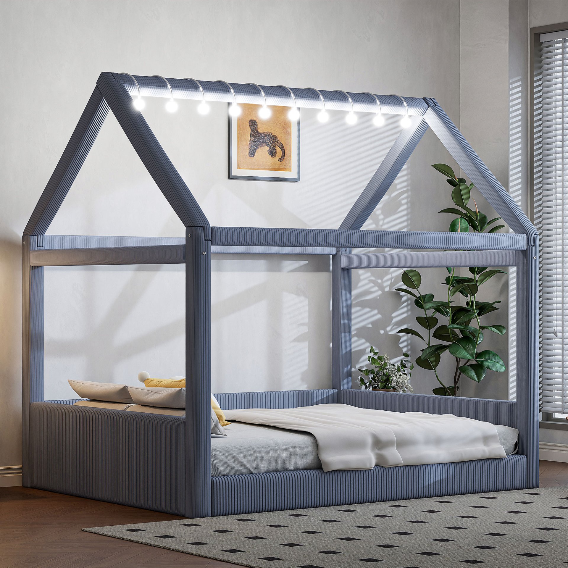 Full Size Upholstered House Style Daybed With LED Light Strips - Grey - Image 4