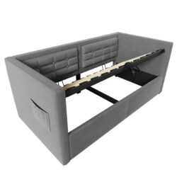 Twin Size Upholstered Hydraulic Storage Daybed With USB & Type C Charging - Gray