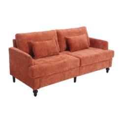 Mid Century Modern Chenille Fabric Loveseat Sofa With Wood Feet, 2 Seat Upholstered Couch - Orange