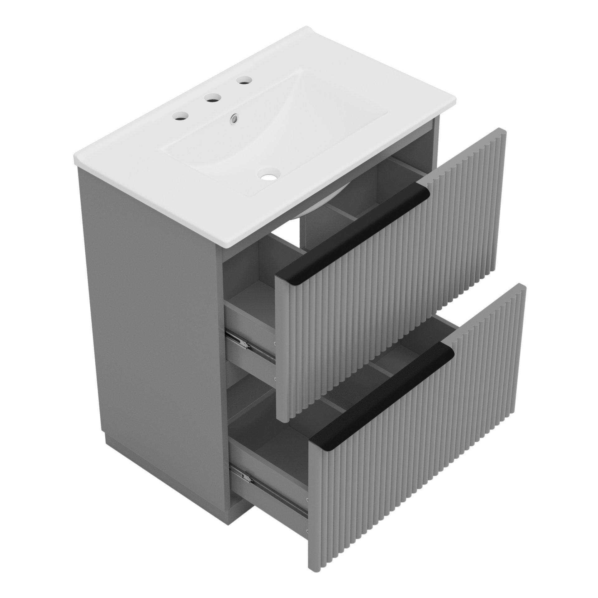 Fluted Bathroom Vanity With Sink, Full Extension Soft Close Drawers - Gray - Image 15