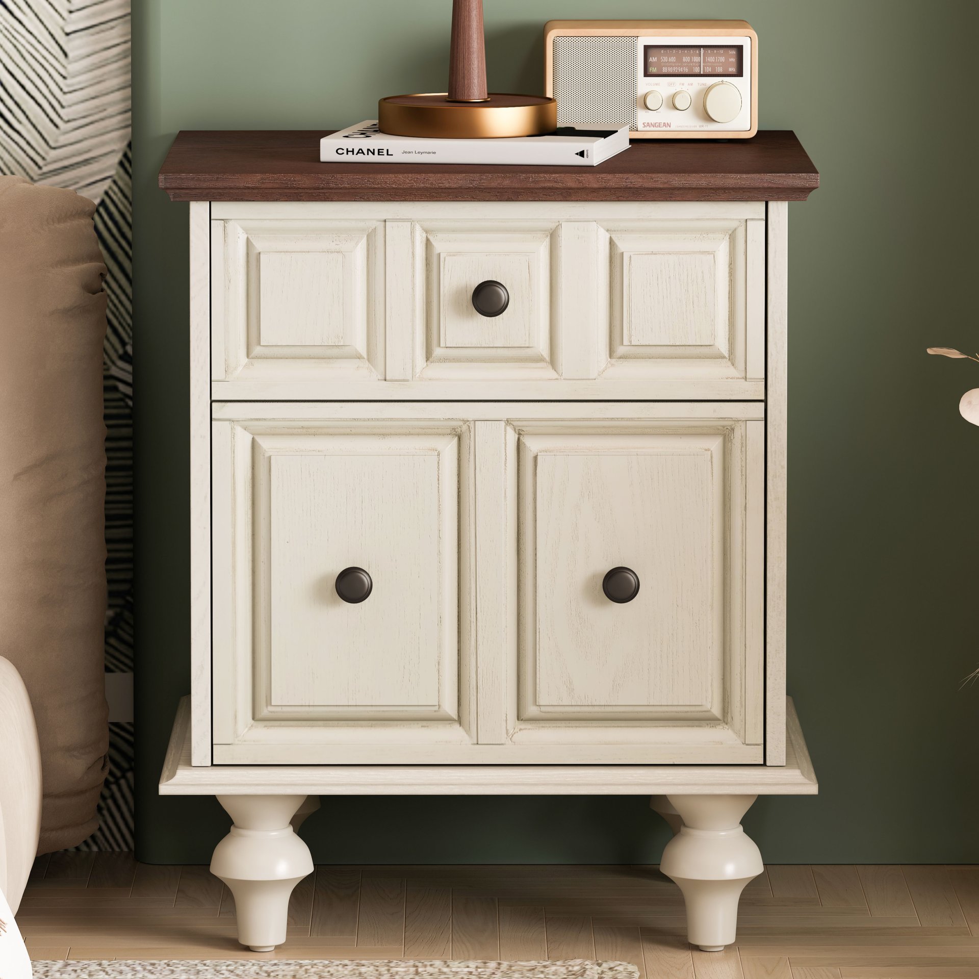 Nightstand With 2 Drawers And Roman Column Legs - Antique White - Image 4