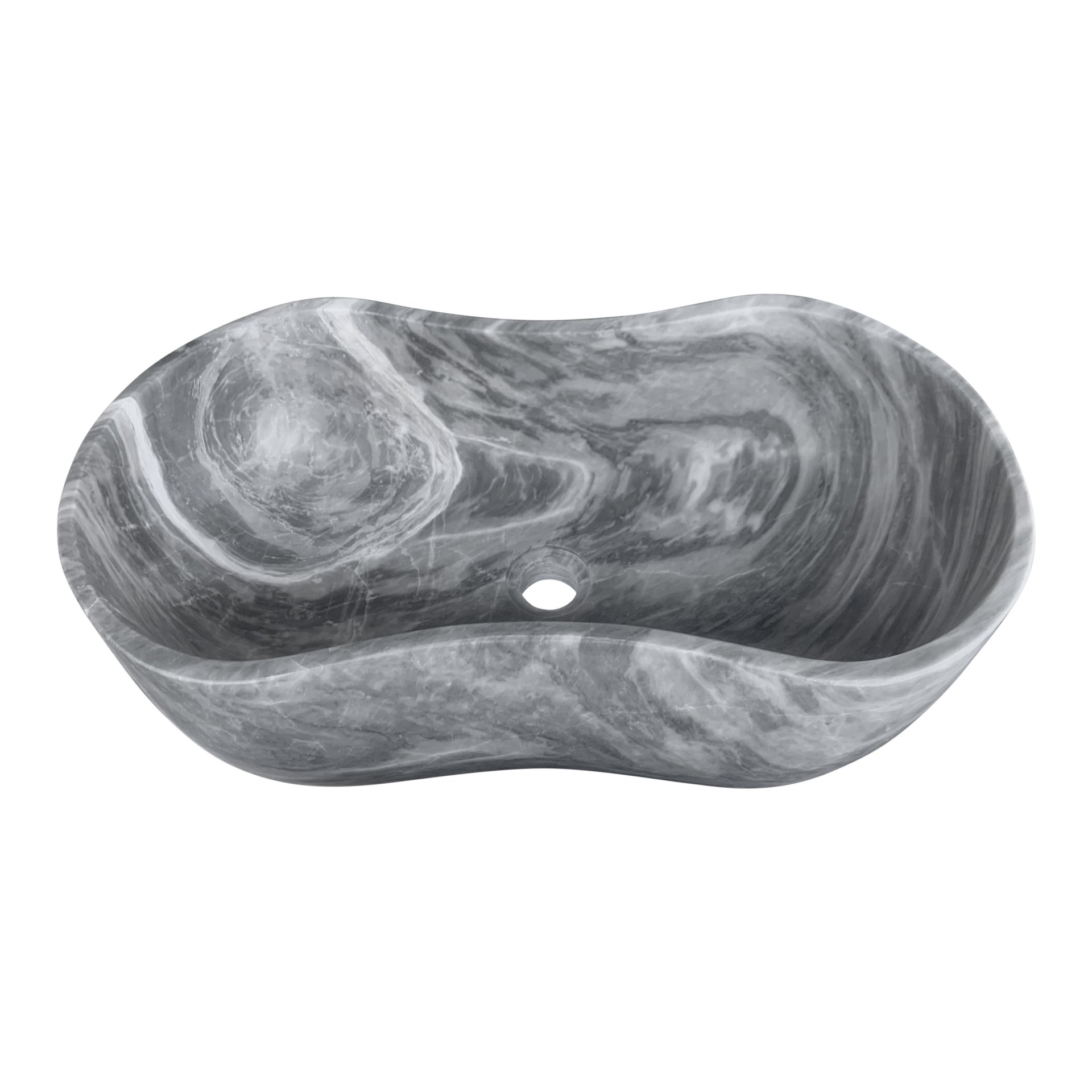 Bathroom Vessel Sink, Wavy Design, Semi Polished Surface - Gray - Image 7
