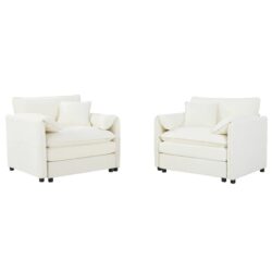 Modern Chenille Oversized Accent Chair (Set of 2), Comfy Single Sofa Chair With Large Seat - Beige