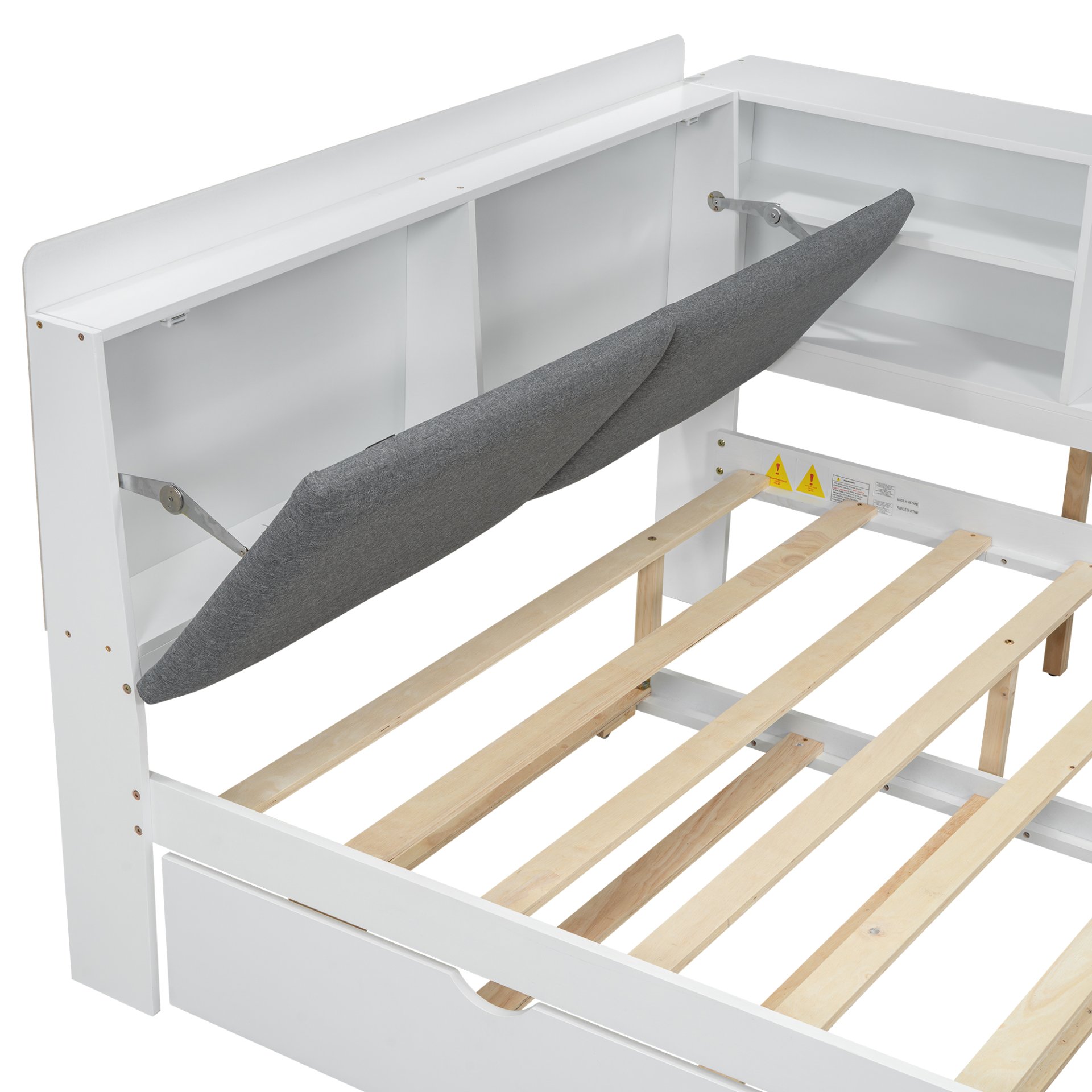 Full Size Platform Bed With Trundle, Shelves, And Storage Headboard - White - Image 8