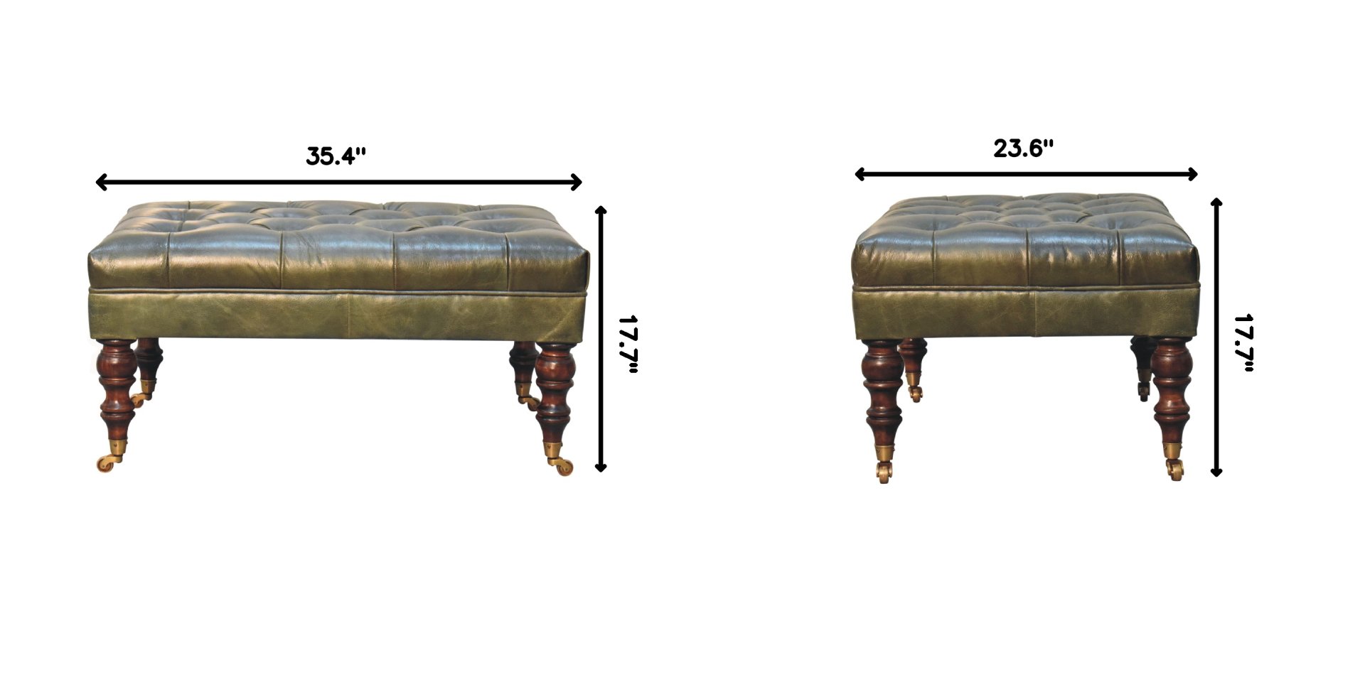 Buffalo - Leather Ottoman With Castor Legs - Green - Image 11