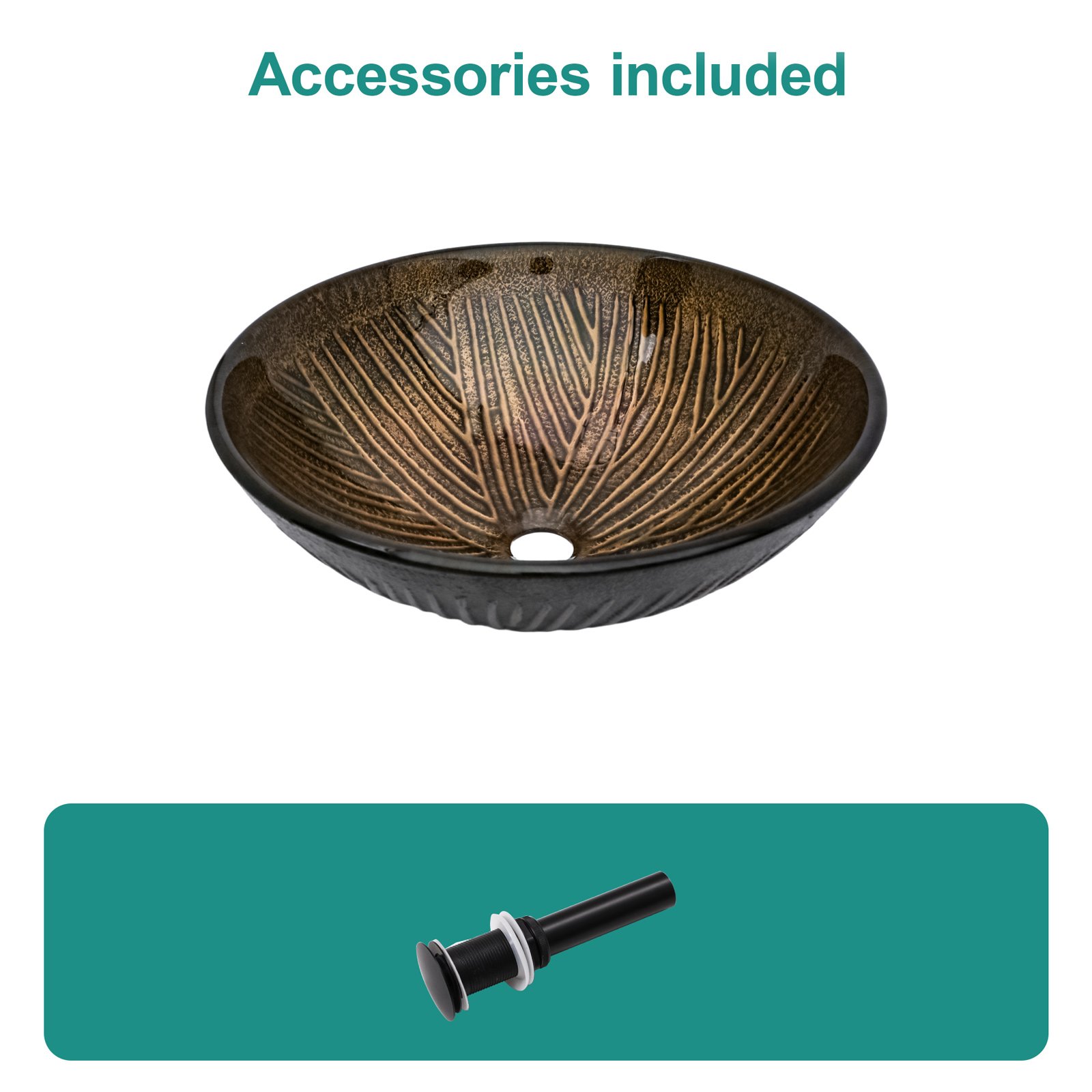 Feather Pattern Amber Vessel Sink With Pop Up Drain, Oval Bathroom Basin - Amber - Image 5