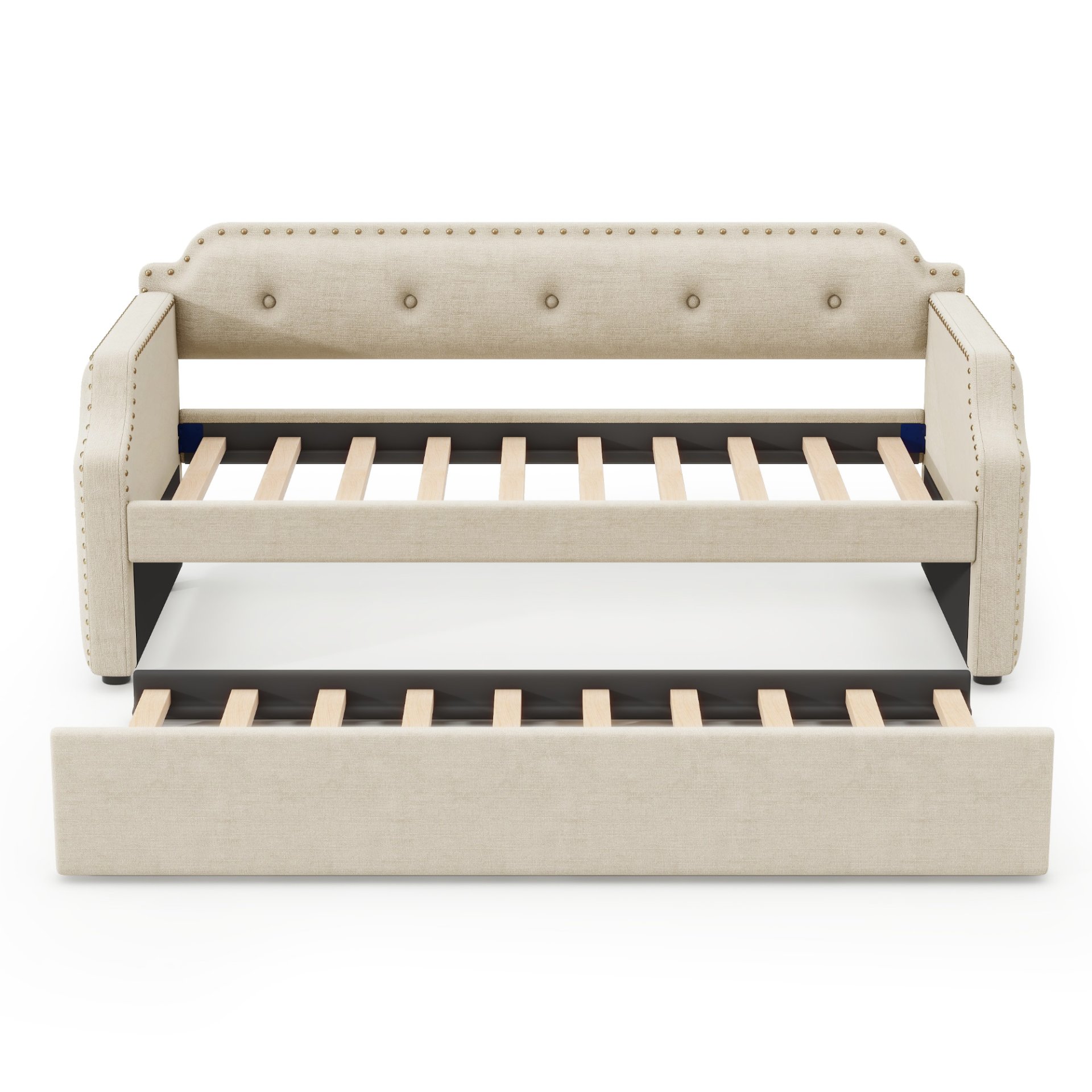 Upholstered Daybed With Trundle, Twin, Slat Support - Beige - Image 11