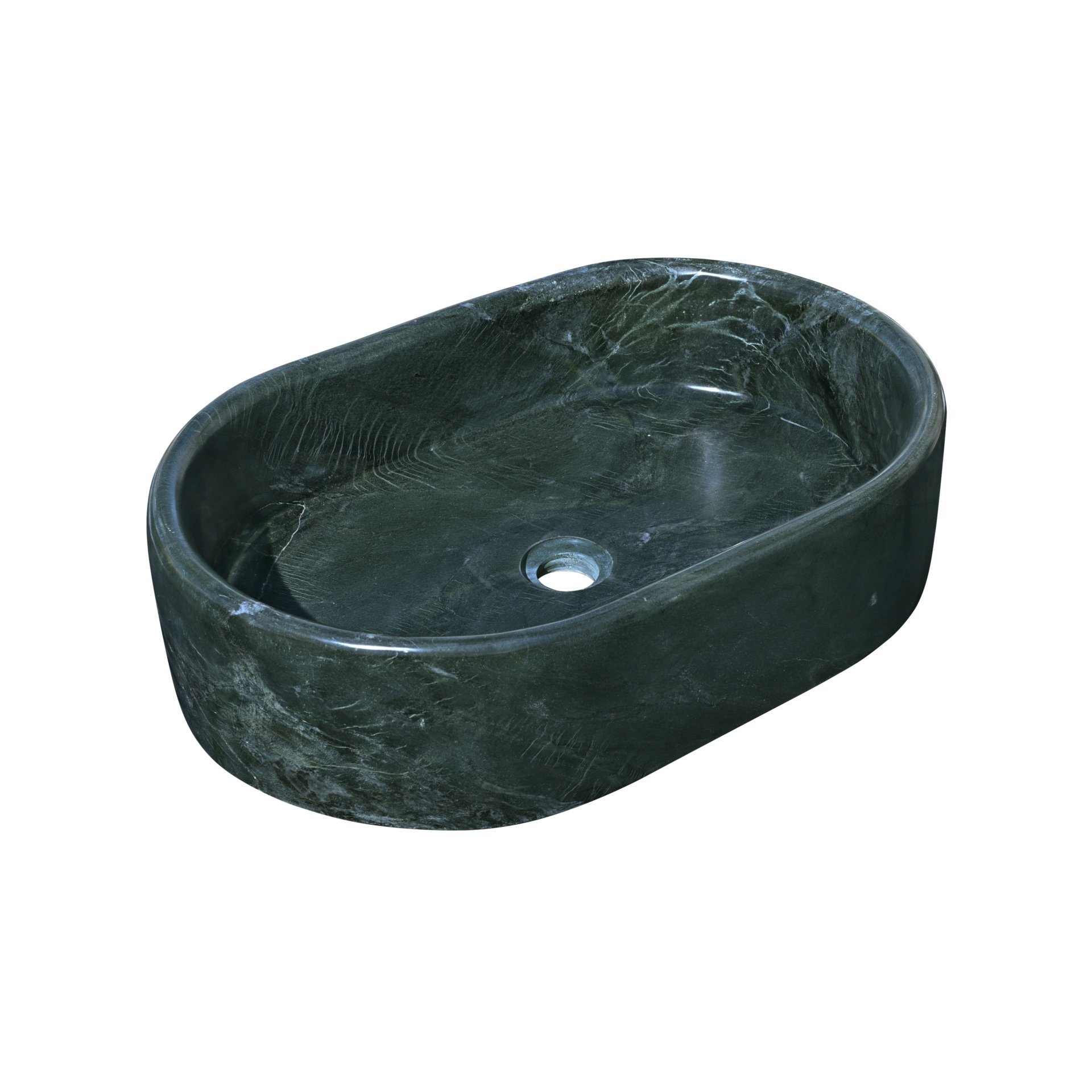 Vessel Sink, Semi Polished Surface, Genuine Real Marble, Oval Shape - Green - Image 13