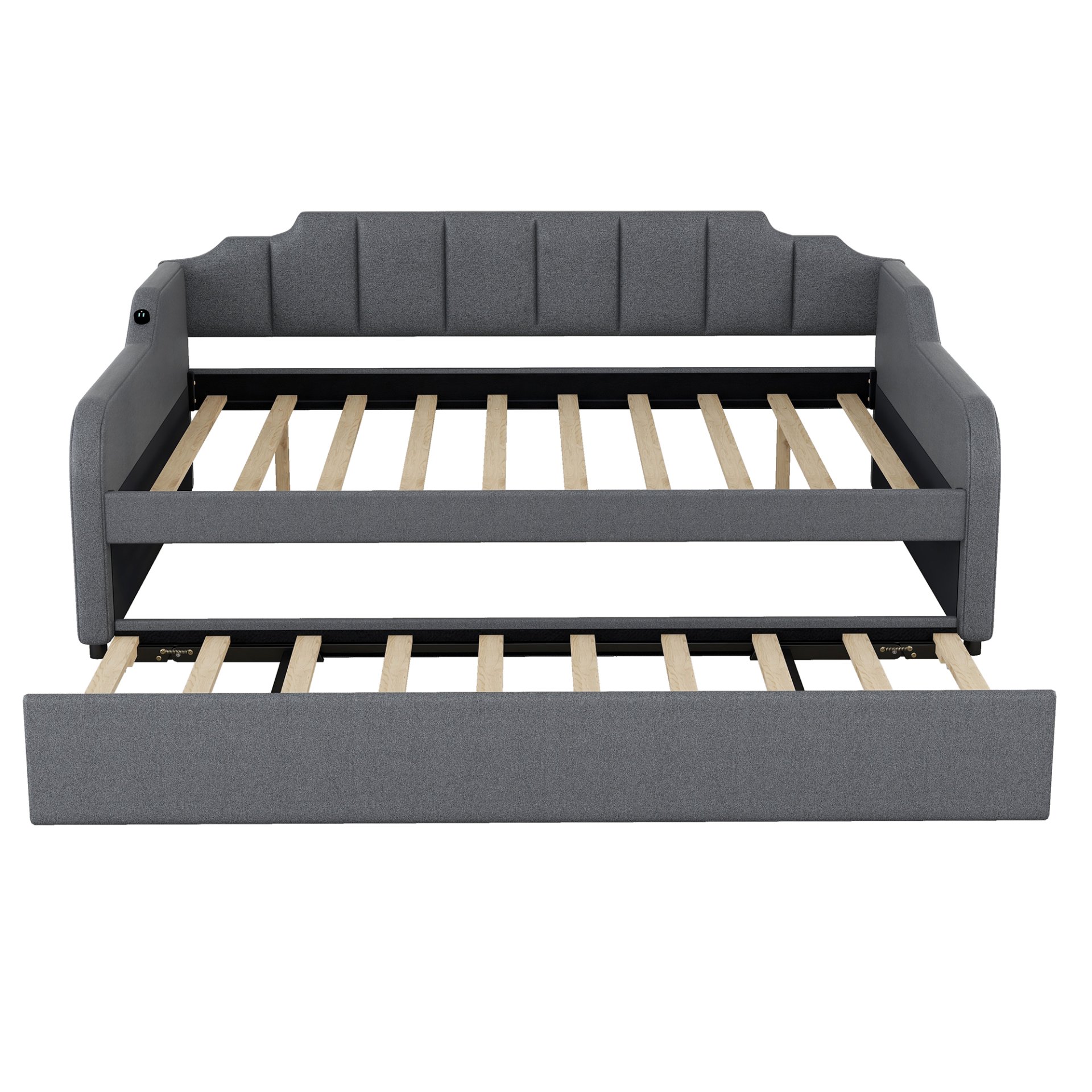 Full Size Upholstered Daybed With Trundle And USB Charging - Gray - Image 9