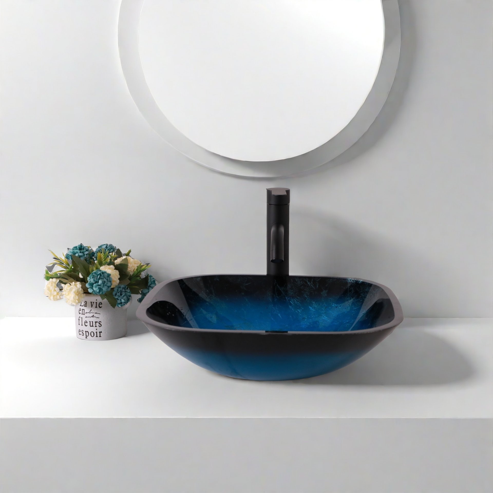 Artistic Vessel Sink With Faucet And Pop Up Drain - Blue - Image 4