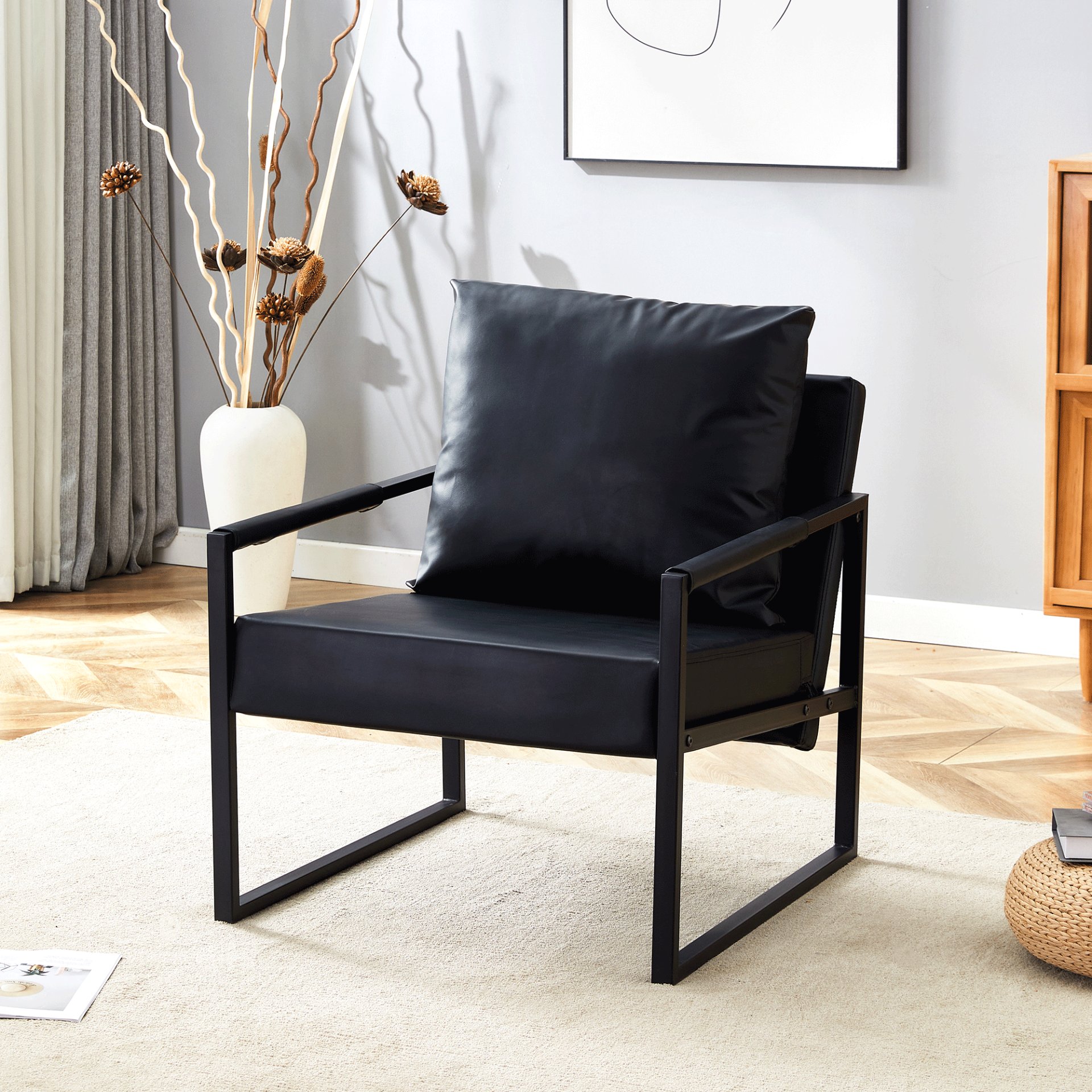 Classic Metal Frame Sofa Ergonomically Designed, A Perfect Blend Of Modern And Industrial Styles - Black - Image 4