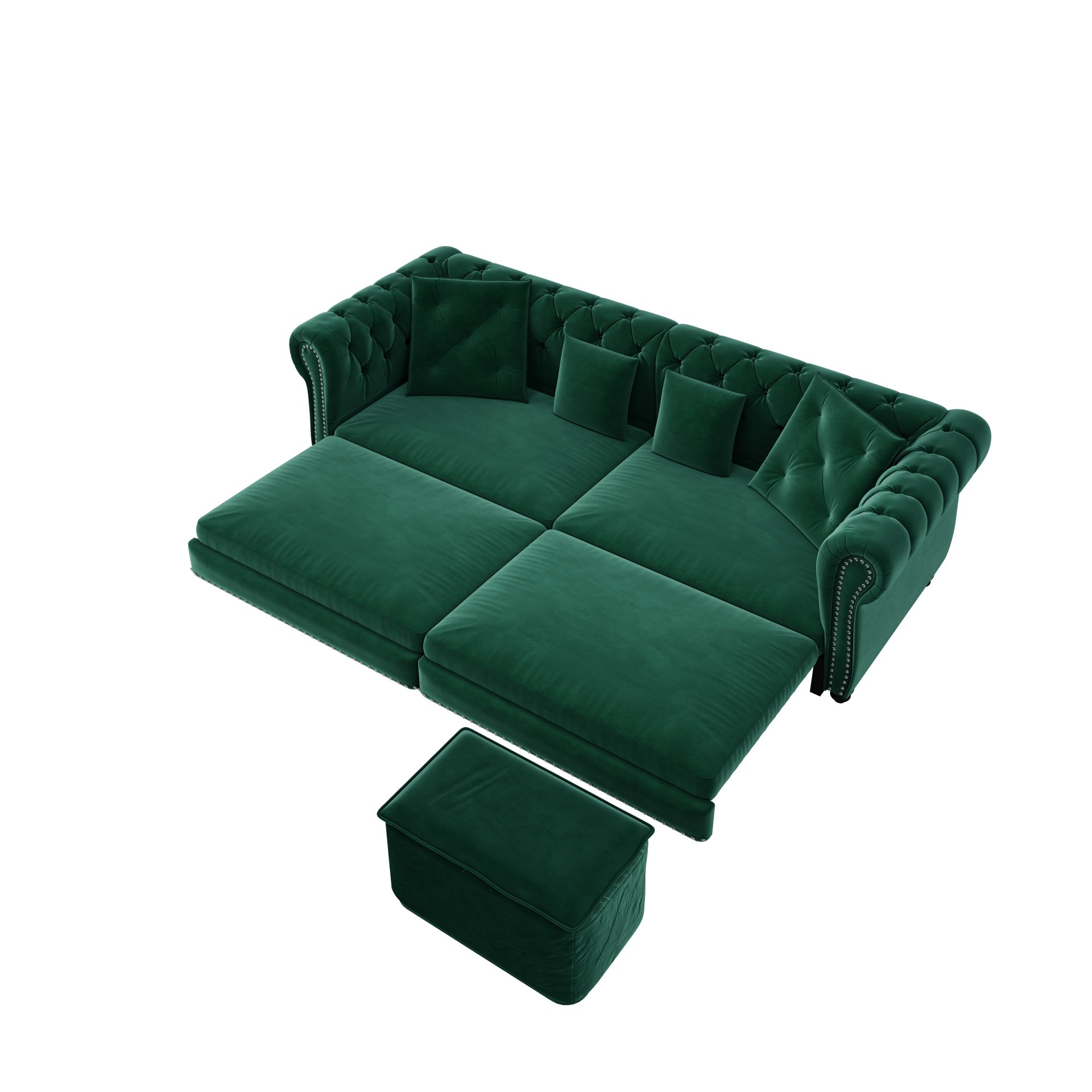 3 In 1 Pull Out Sofa Bed, Convertible Sleeper Sofa Bed, 3 Seater Sofa With Movable Ottoman - Green - Image 16