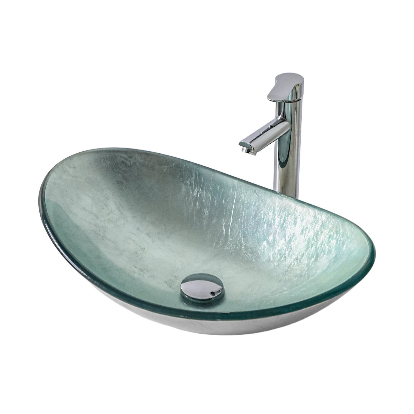 Vessel Sink With Pop Up Drain, Boat Shape Above Counter Bathroom Sink - Silver - Image 8