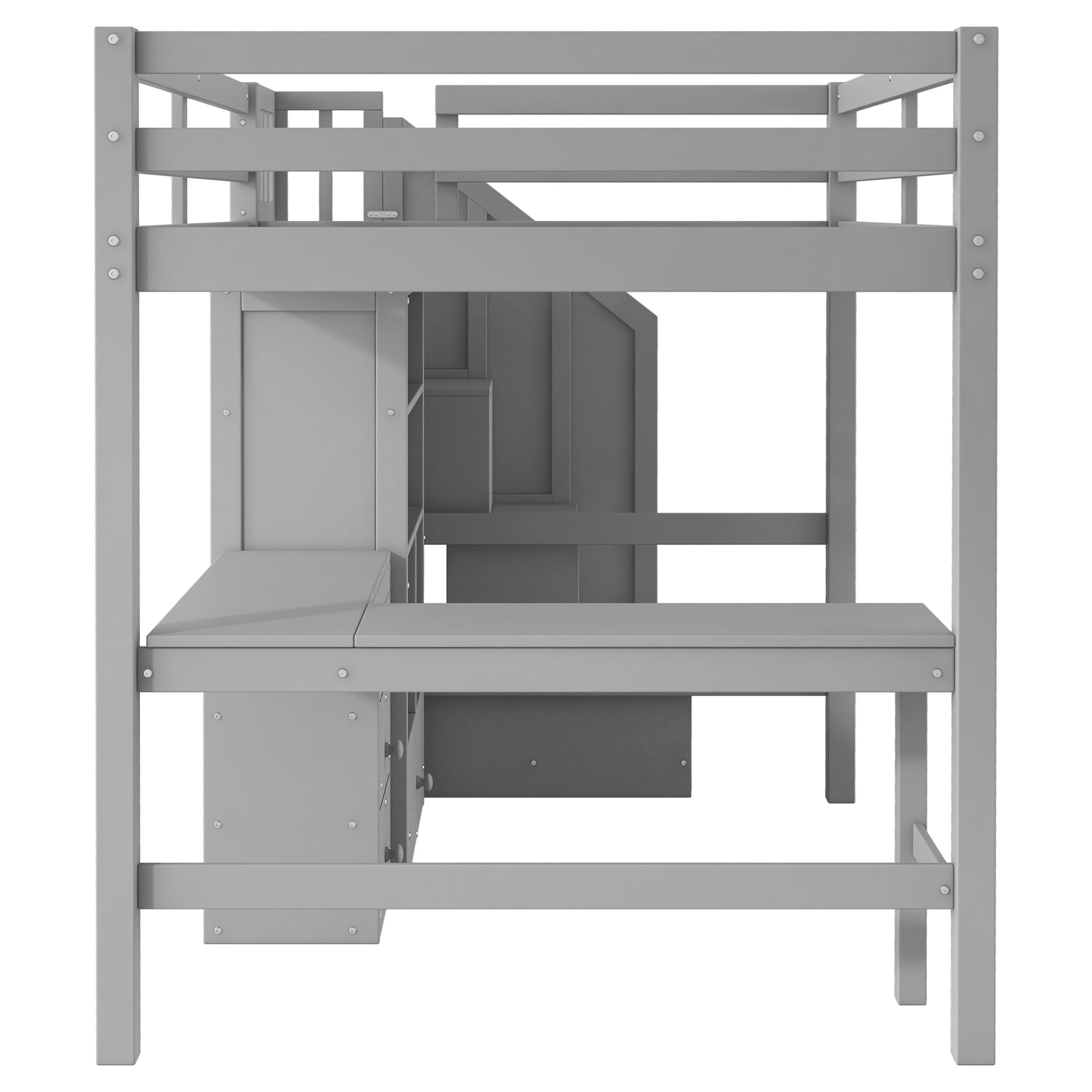Full Size Loft Bed With L-Shaped Desk, Drawers, Cabinet, And Storage Staircase - Gray - Image 10
