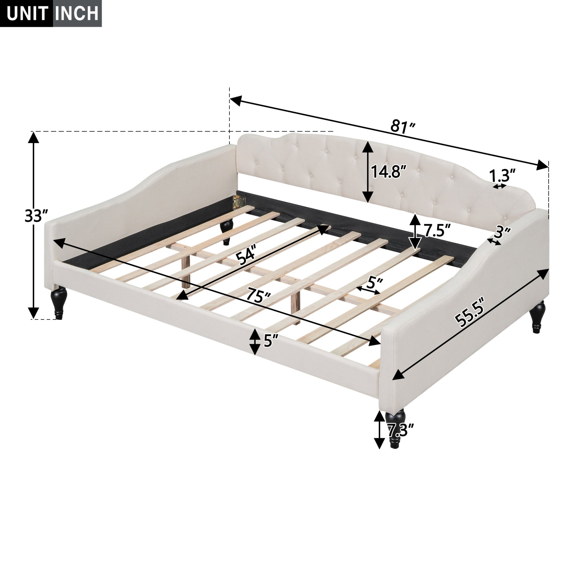 Full Size Upholstered Tufted Daybed - Beige - Image 3