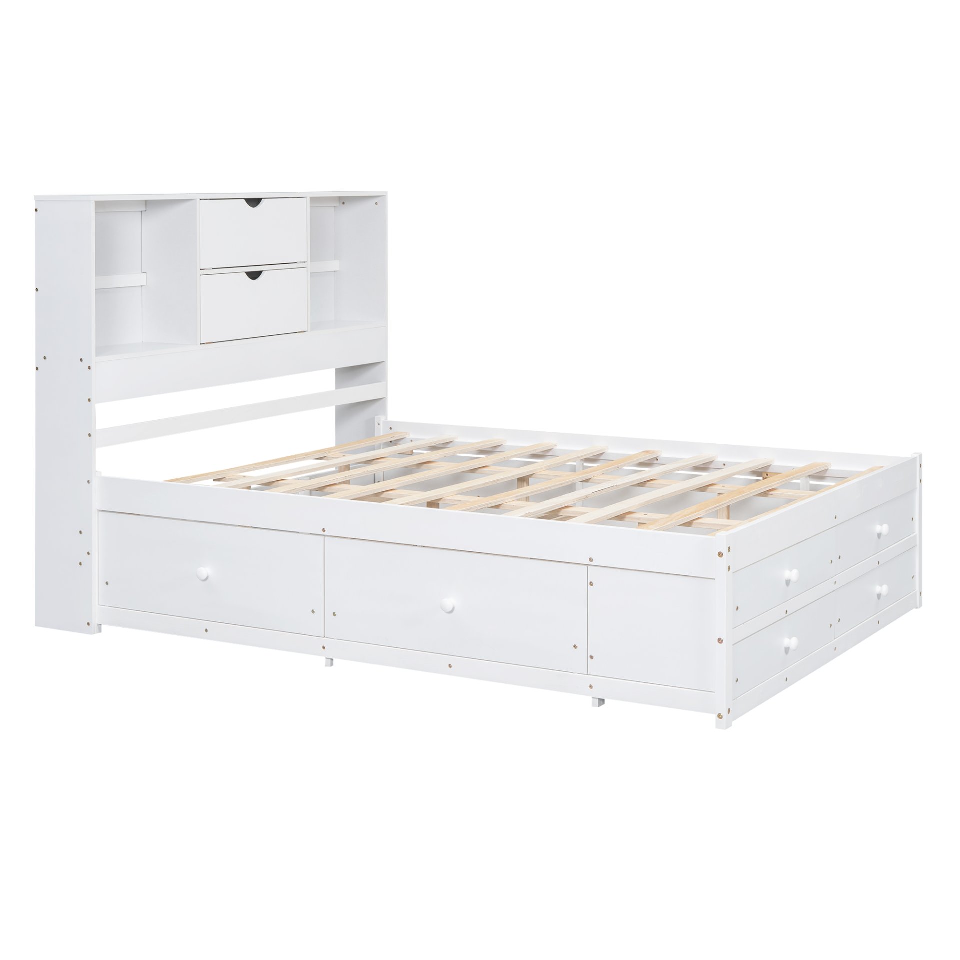 Queen Size Platform Bed With Storage Headboard And 8 Drawers - White - Image 10