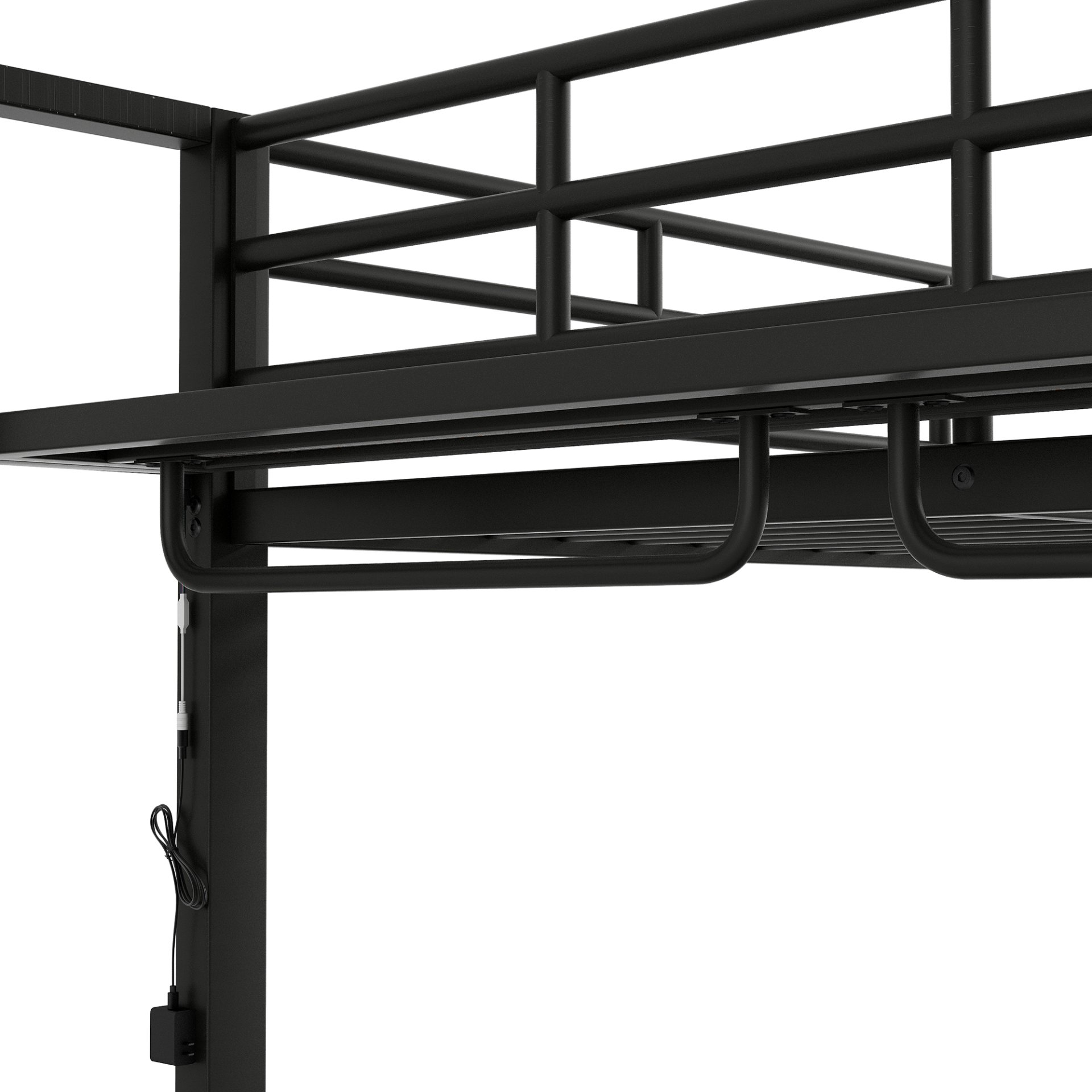 Full Size Bunk Bed With Storage Mesh Shelves, Clothes Hooks, LED Light - Black - Image 12