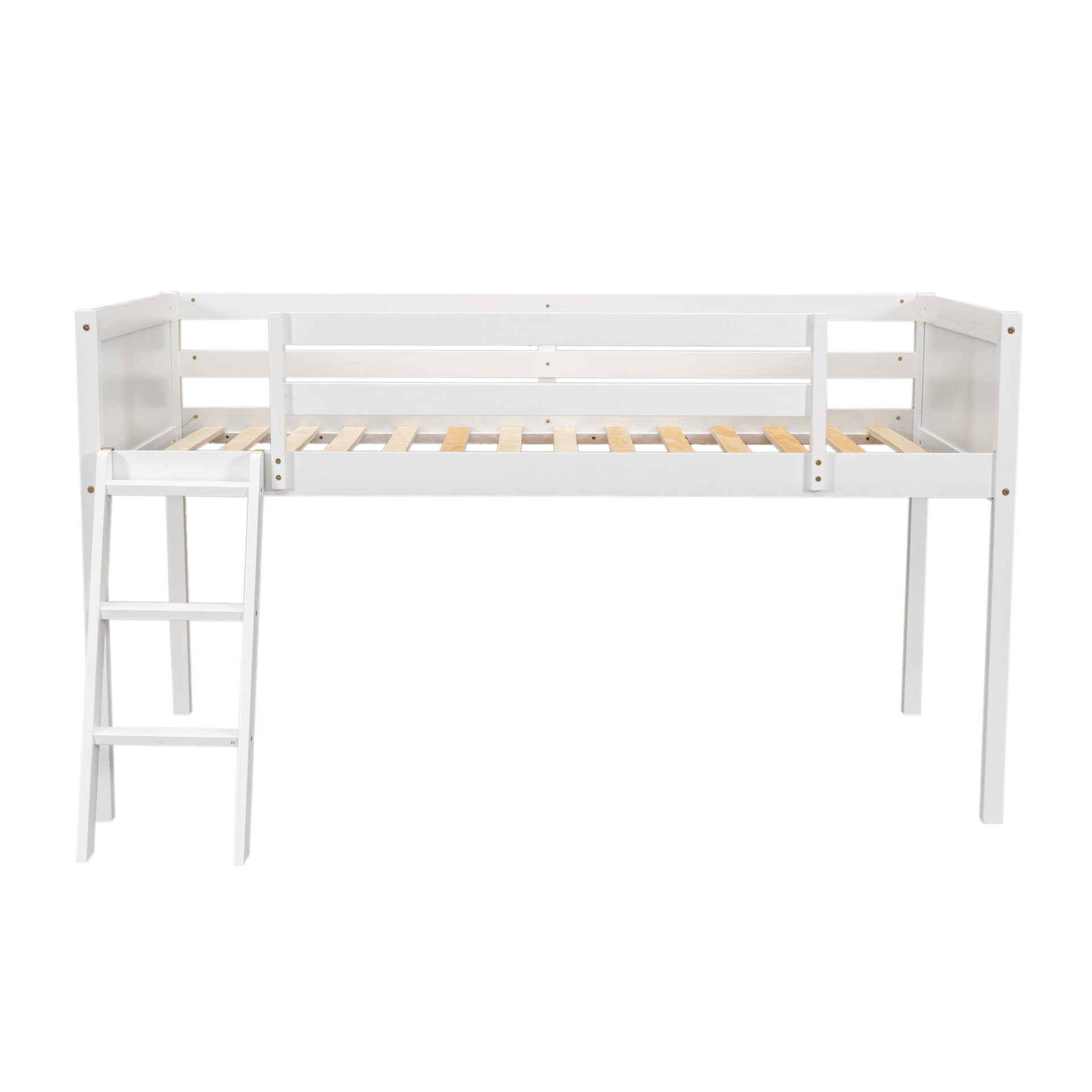 Twin Size Low Loft Bed With Adjustable Ladder - White - Image 10