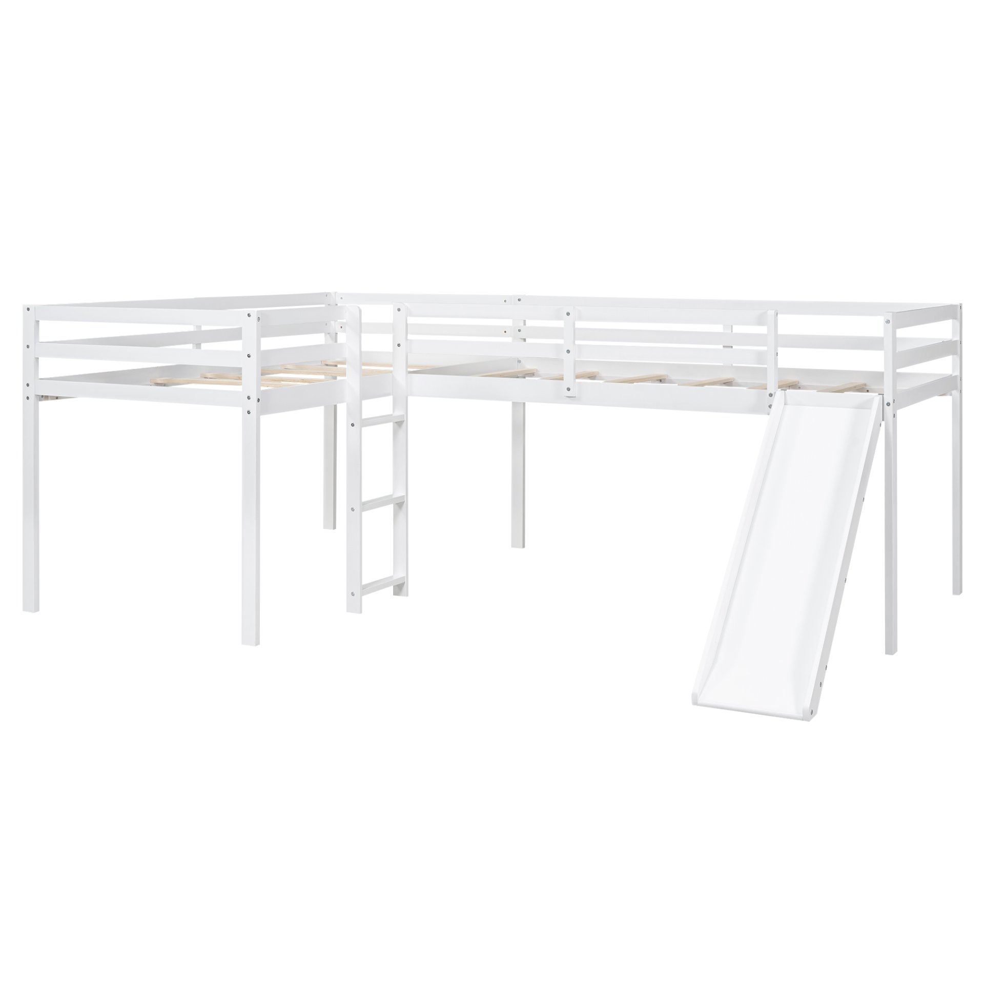 L-Shaped Twin Size Loft Bed With Ladder And Slide - White - Image 9