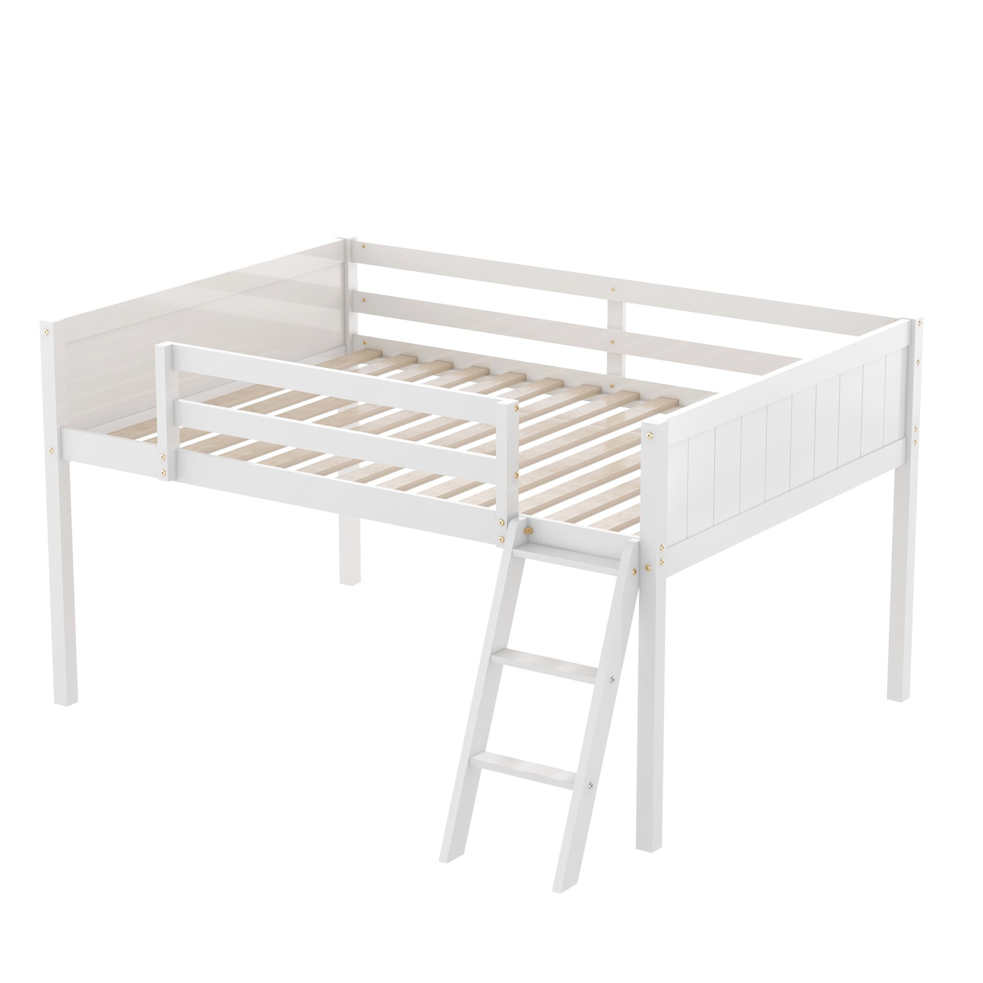 Full Size Low Loft Bed With Adjustable Ladder - White - Image 8