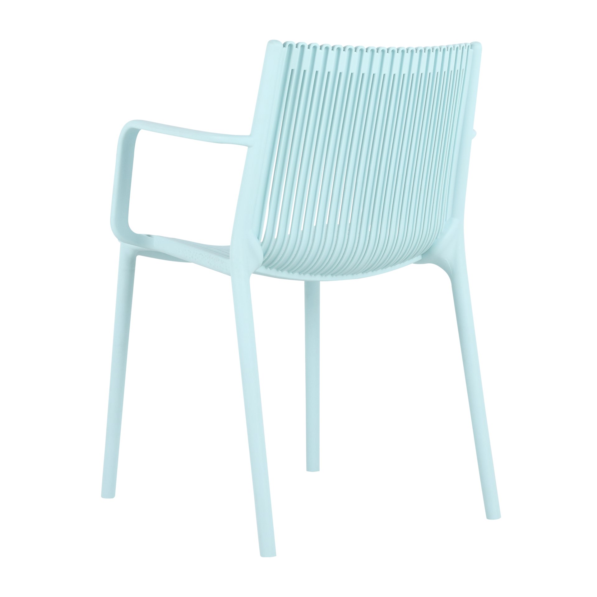 4 Piece Stackable Single Chairs With Vertical Stripe Design For All Weather - Light Blue - Image 17