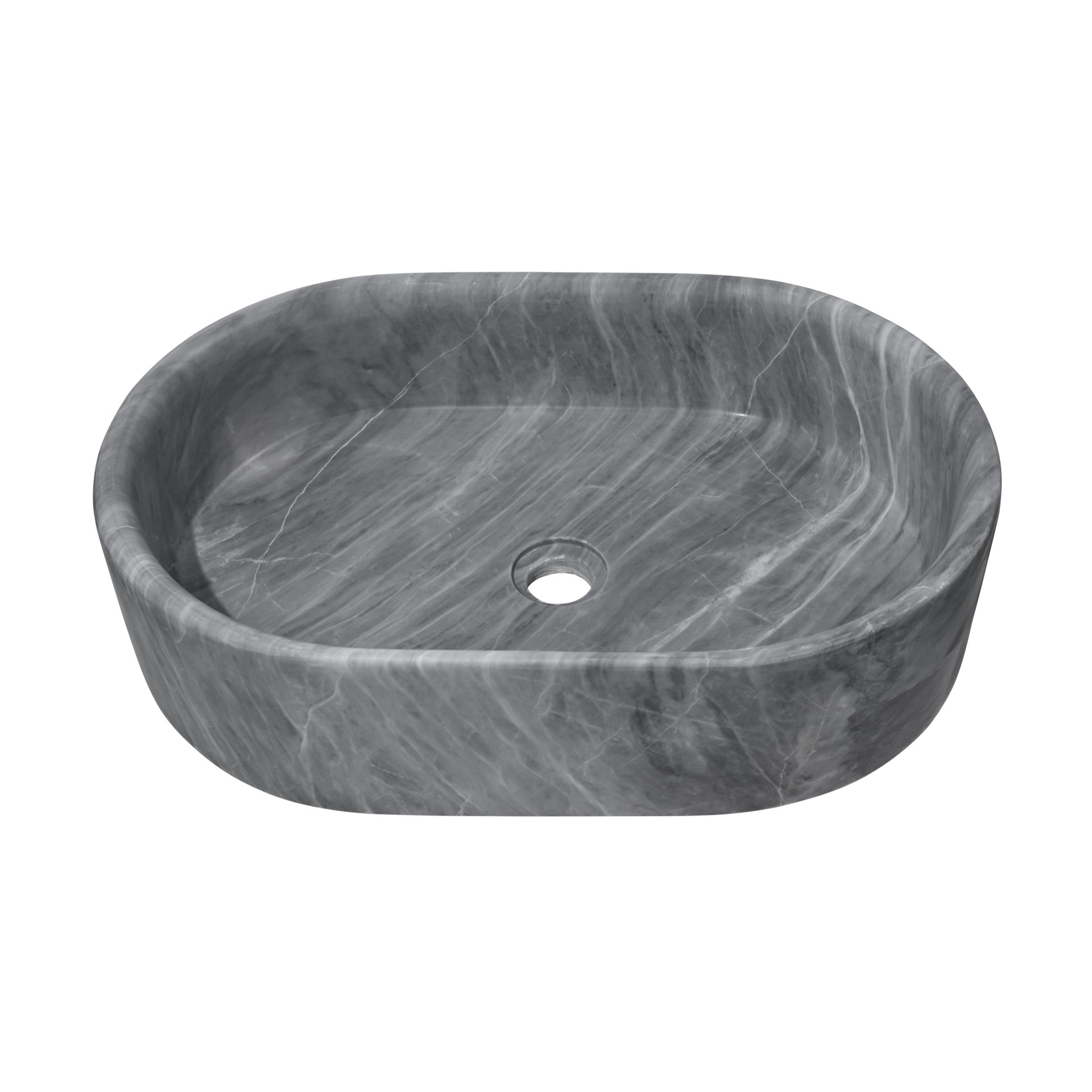 Vessel Sink, Semi Polished Surface, Genuine Real Marble, Oval Shape - Gray - Image 8