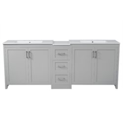 Double Sink Bathroom Vanity With Quartz Countertop, Adjustable Shelves, 3 Drawers - Gray