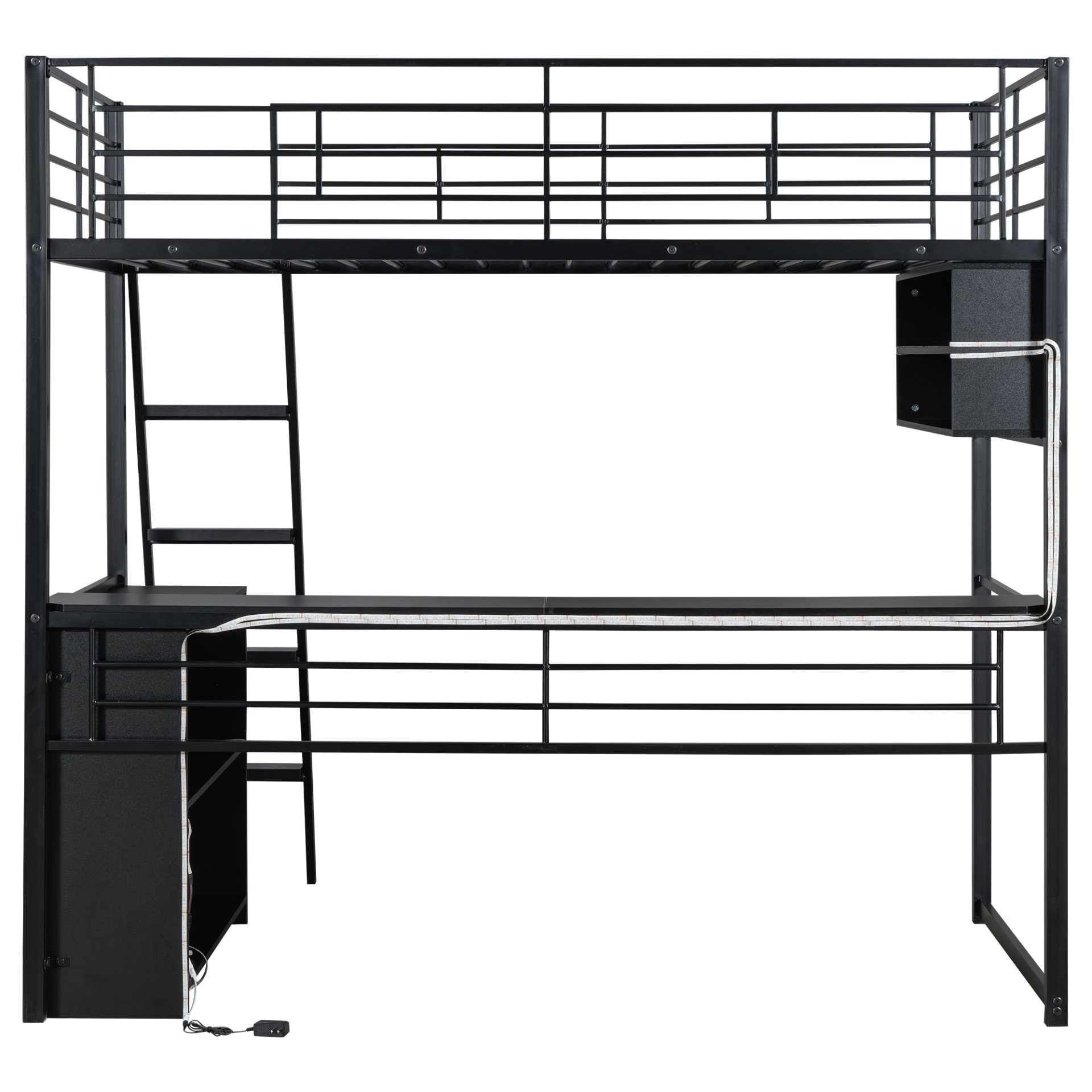 Twin Size Loft Bed With LED Desk And 4 Storage Shelves - Black - Image 8