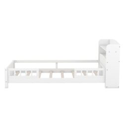 Twin Size Platform Bed With LED Light, Storage Headboard And Guardrail - White
