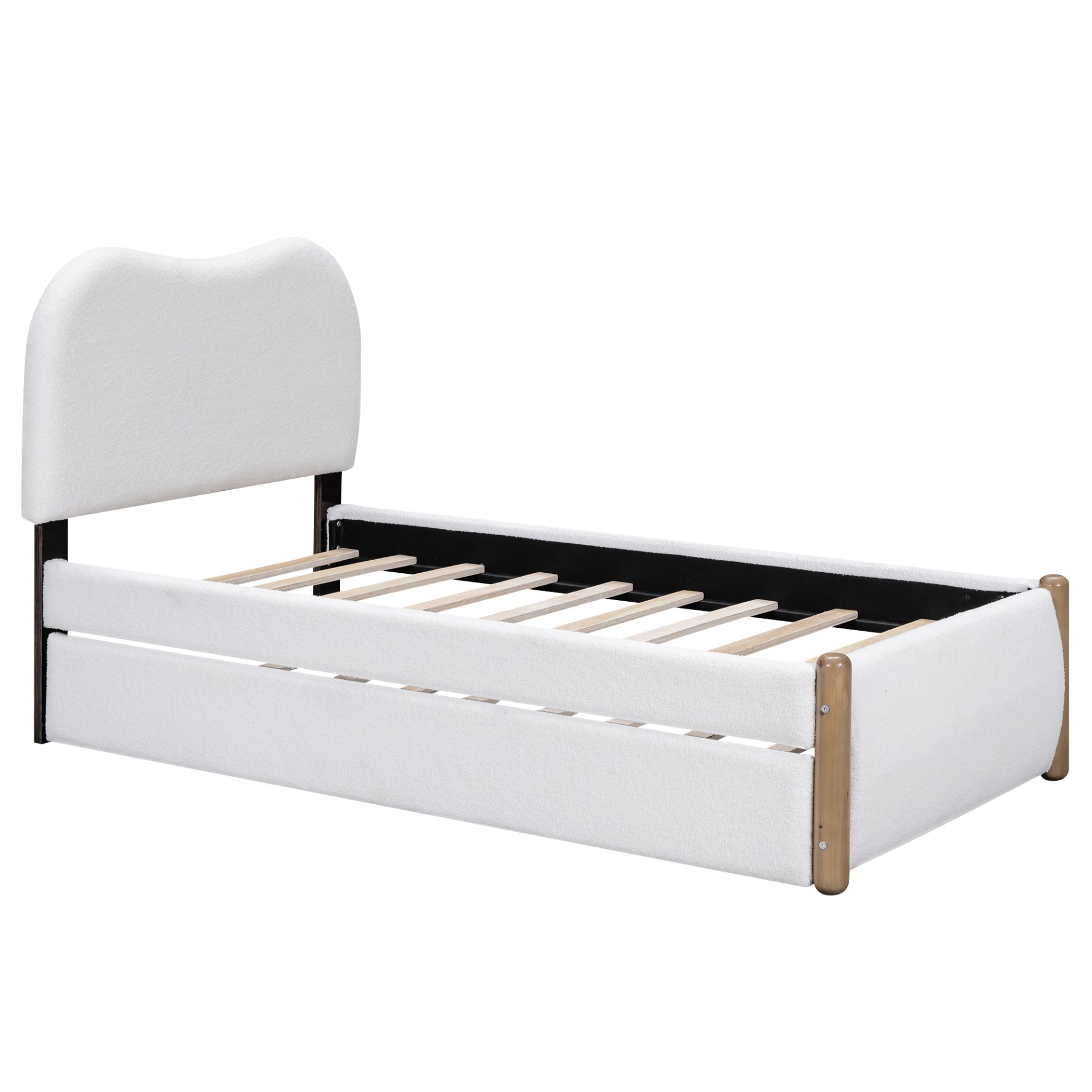 Twin Size Upholstered Platform Bed With Twin Trundle - White - Image 9