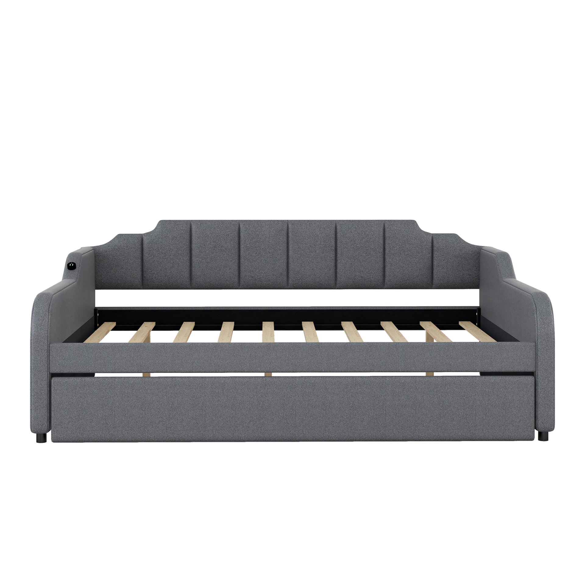 Full Size Upholstered Daybed With Trundle And USB Charging - Gray - Image 8