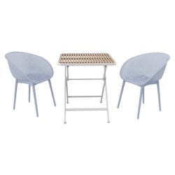 2 Pack Lounge Chair Set With Folding Square Table - Khaki / Light Baby Blue / White