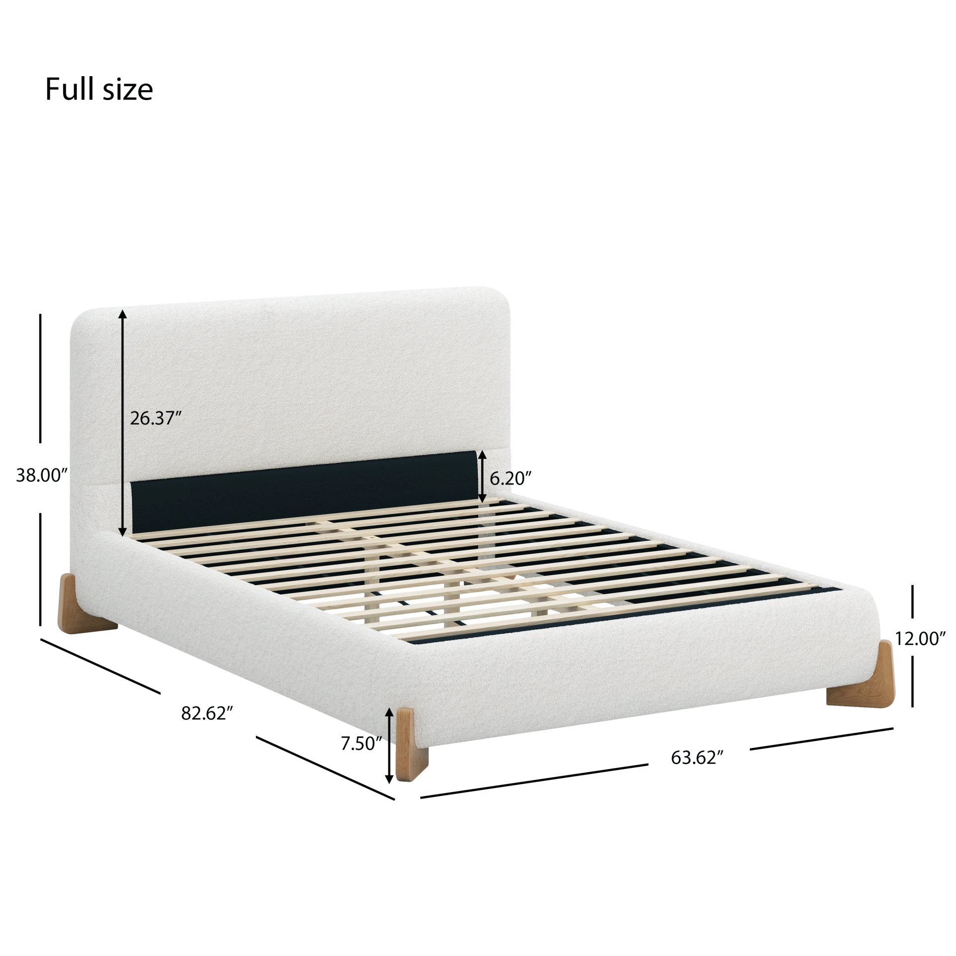 Full Size Upholstered Bed With 12 Slats Support - White - Image 3