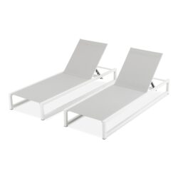 5 Level Adjustable Outdoor Chaise Lounge (Set of 2) - Light Gray / White