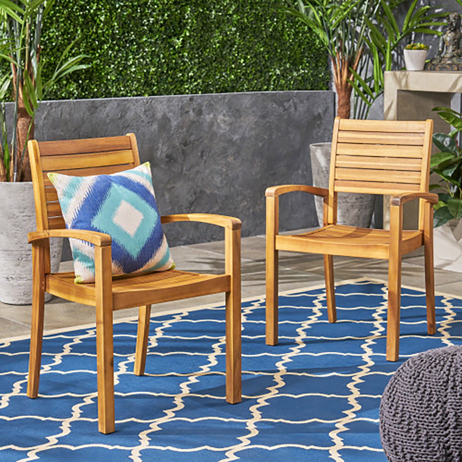 Outdoor Dining Chair, Stacking Design For Patio - Acacia Wood - Image 6