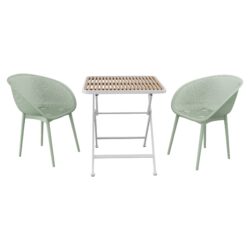 2 Pack Lounge Chair Set With Folding Square Table - Khaki / Pale Green / White